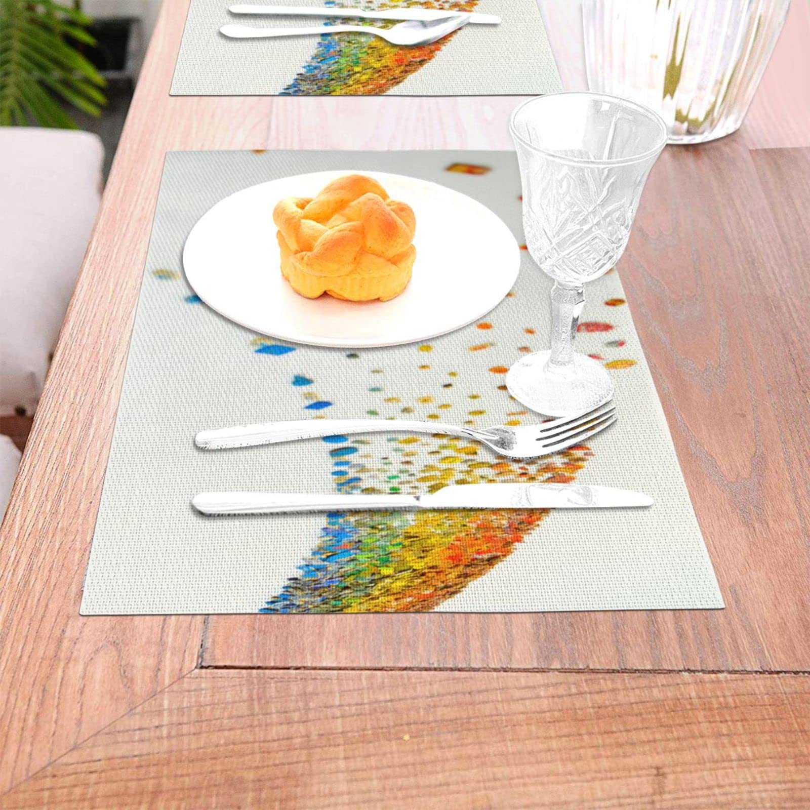 Tovaglietta con stampa arcobaleno, 45 x 30 cm, resistente al calore, antiscivolo, in tessuto PVC, per cucina, sala da pranzo, decorazione da tavolo