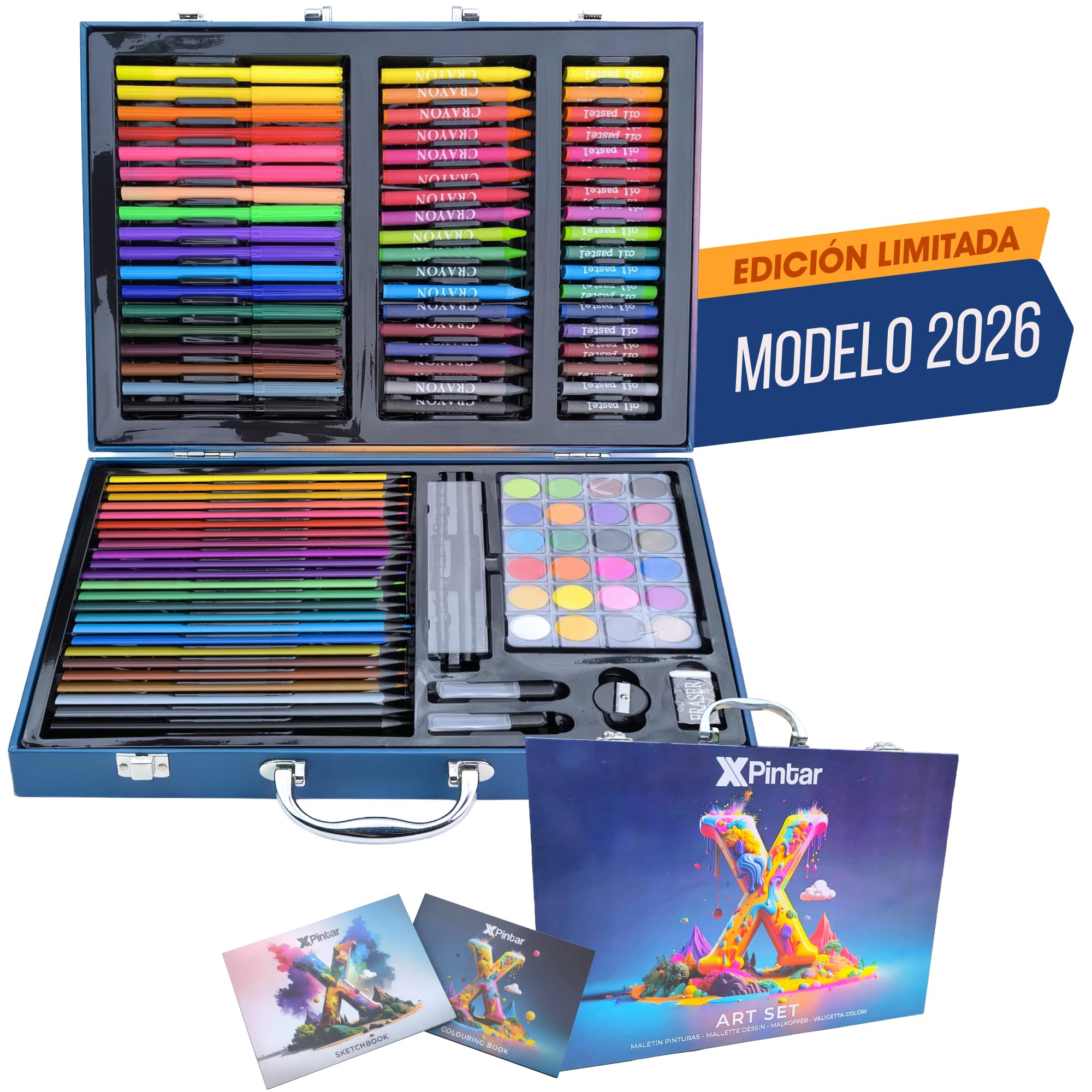Set De Arte Profesional 160 Piezas Lápices Acuarelables Rotuladores Acuarelas Crayones Maletín Metálico Portátil Niños Adultos Creatividad Regalo Completo Pintura Manualidades Colorear Dibujo