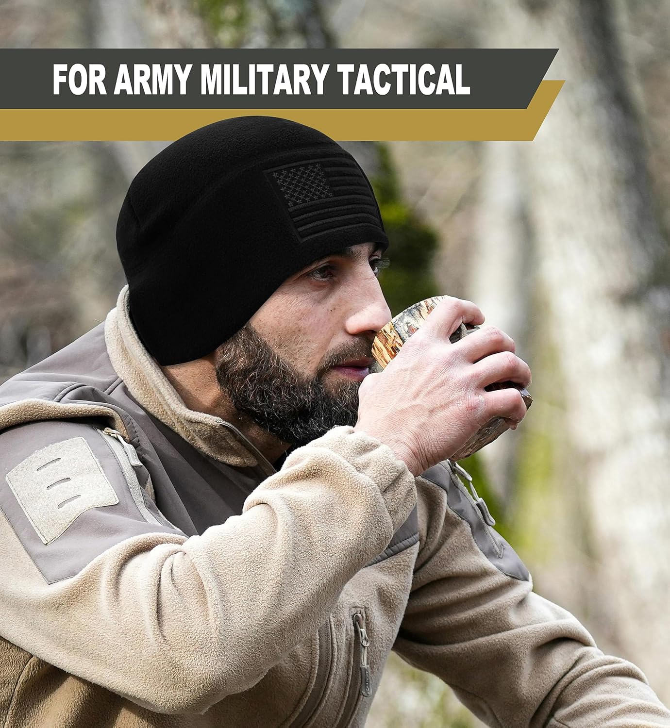 American Flag Fleece Watch Cap, Winter Warm Fleece Beanie, USA Army Military Tactical Beanie Hat - Image 5