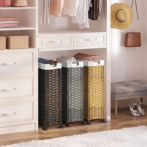 Miniatura 6 de Greenstell Cesta de lavandería con ruedas, cesta de lavandería delgada de 30 litros con 2 bolsas extraíbles y 2 bolsas de malla, cesta de ropa sucia