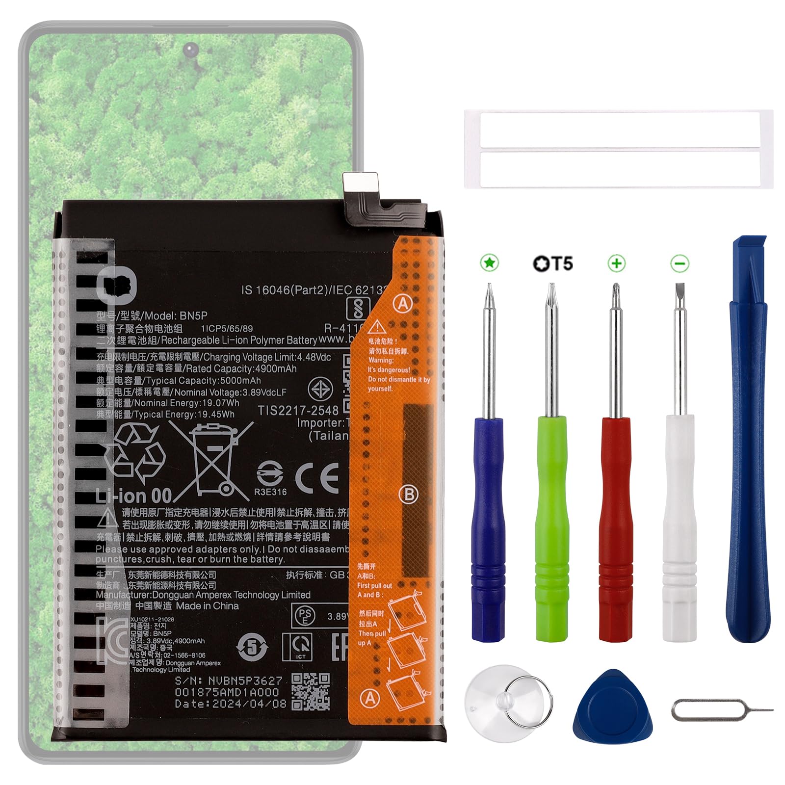 Nuevo Batería de repuesto BN5P compatible con Redmi Note 13 4G/5G Batería de repuesto con kit de herramientas de reparación actualizado