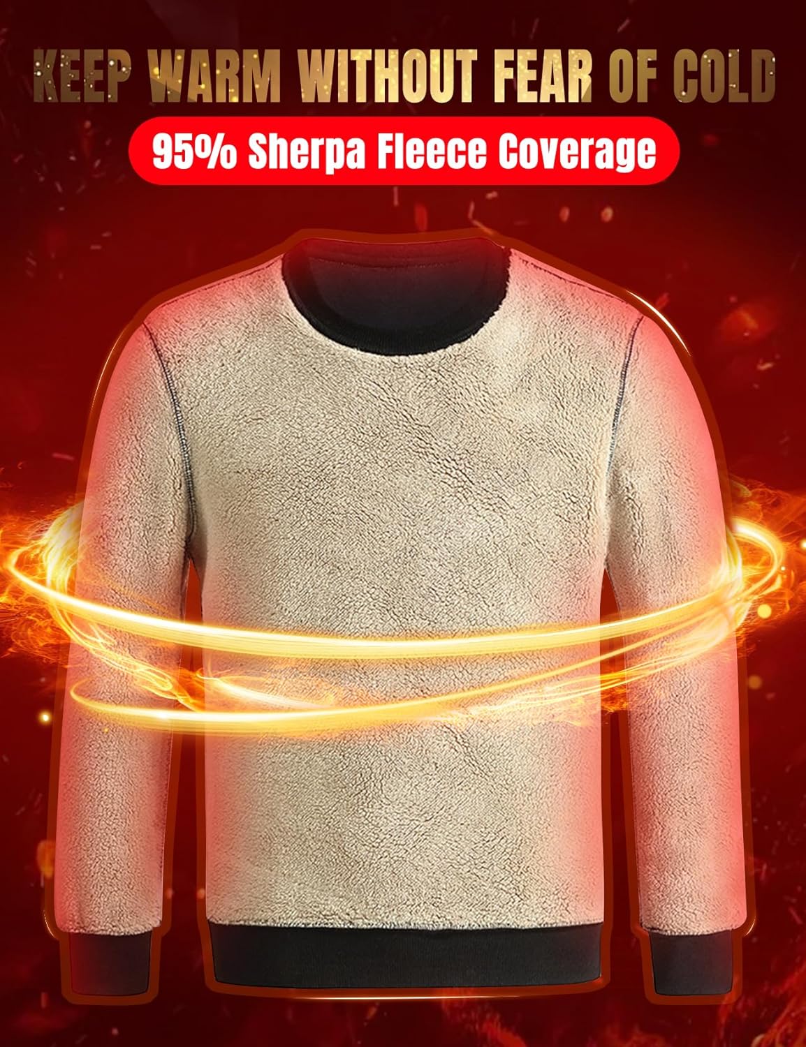 Flygo Men's Sherpa Lined Sweatshirts Fleece Pullover Top Cotton Crew Neck Sweatshirt Warm Sweater Winter Clothes - Image 4