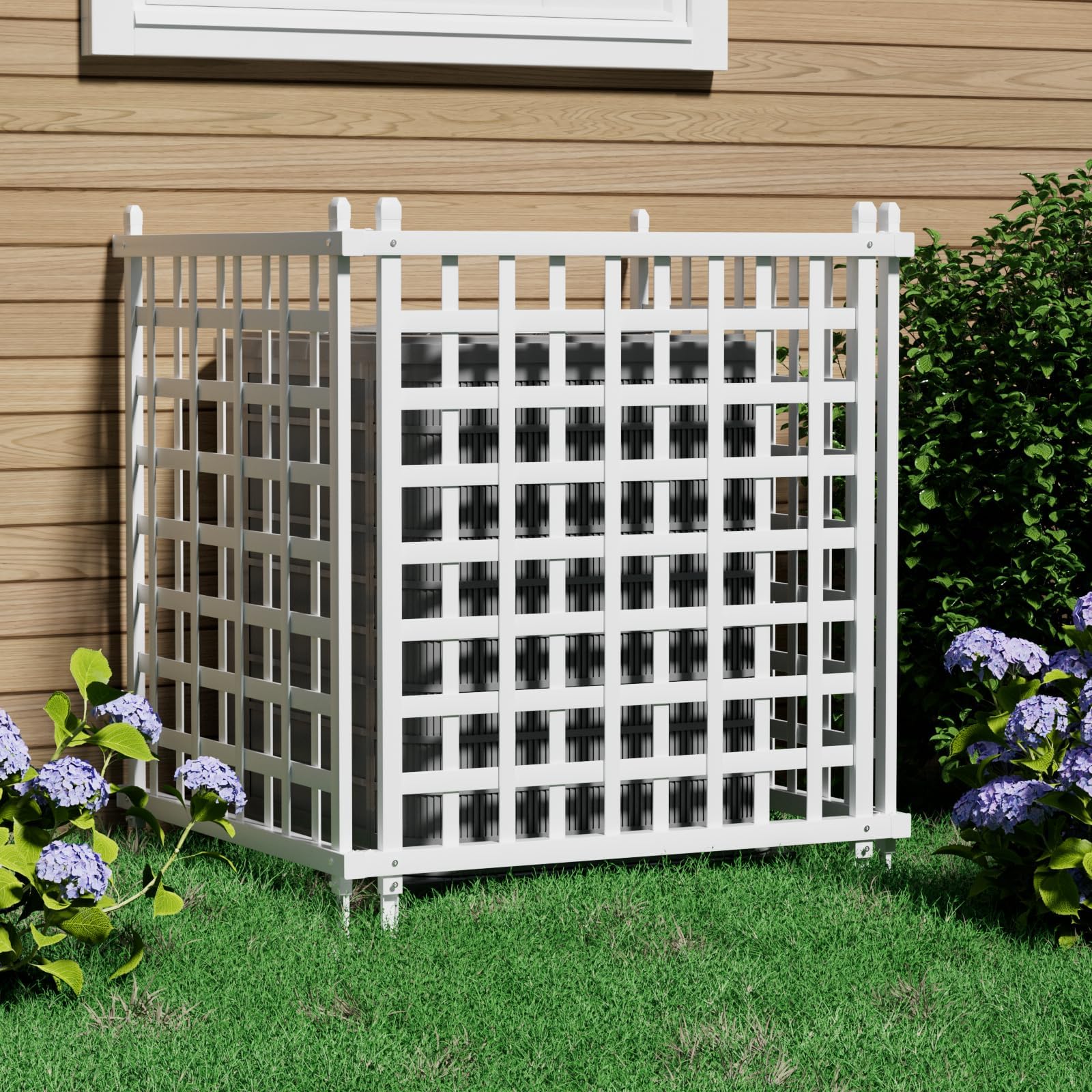 Outdoor Air Conditioner Fence Privacy Screen 36" W x 45" H Privacy Fence Lattice Panels for Outside, Outdoor Vinyl Privacy Fence for Yard, Trash Can, Pool Equipment Enclosure(3 Panels Lattie)