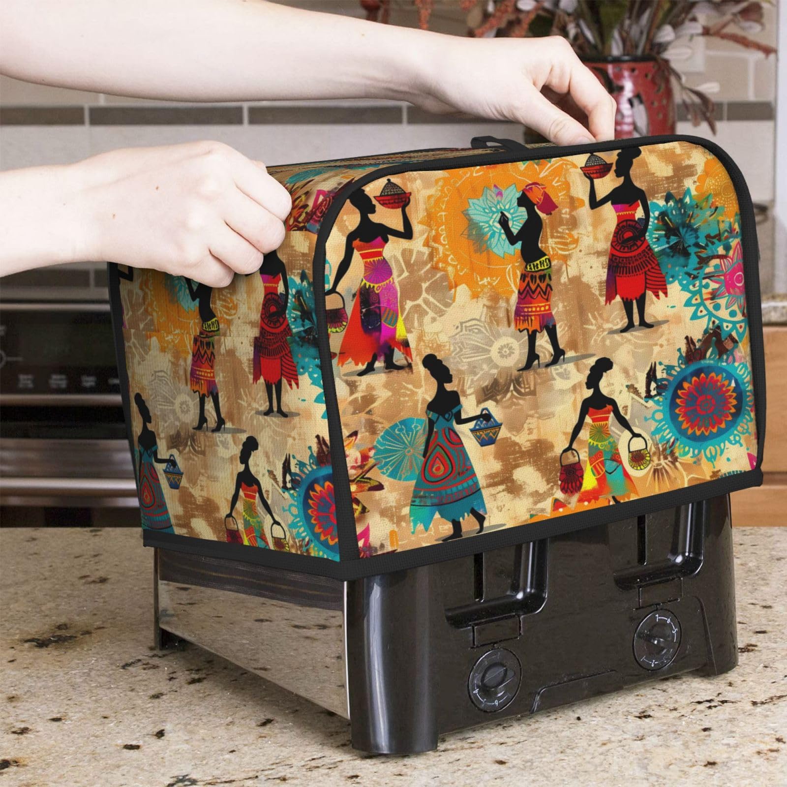Cubierta para tostadora étnica africana de Egipto para mujer, 2 rebanadas, ranura ancha, a prueba de polvo, impermeable, con lazo para colgar, protector para tostadora de pan, panadero 7