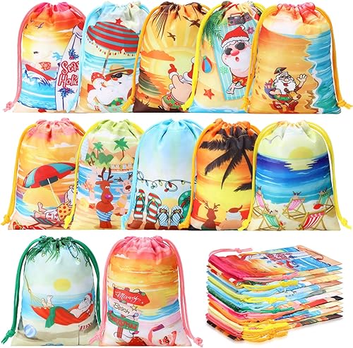 Honoson 24 bolsas de regalo de fiesta de Navidad, bolsas de regalo con cordón de Navidad, bolsas de regalo de Papá Noel, alce, bolsas de dulces de