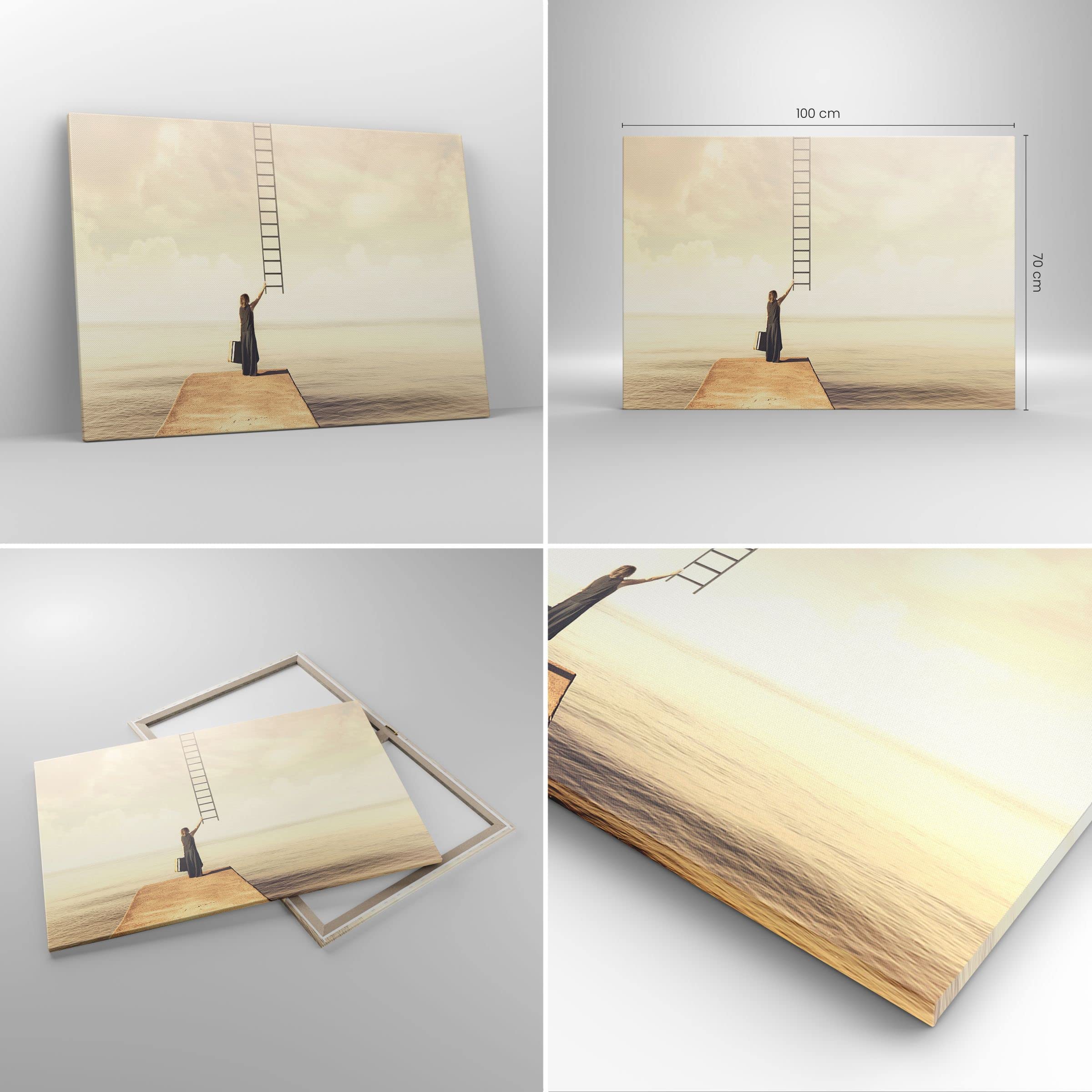 ARTTOR Leinwandbild 100x70cm Wandbild Menschen - 4339 | Symbol Frau Leiter Groß Wanddekoration Wohnzimmer Schlafzimmer Küche Wanddeko Wand Kunstdruck Wandkunst Wall Decor ARTTOR