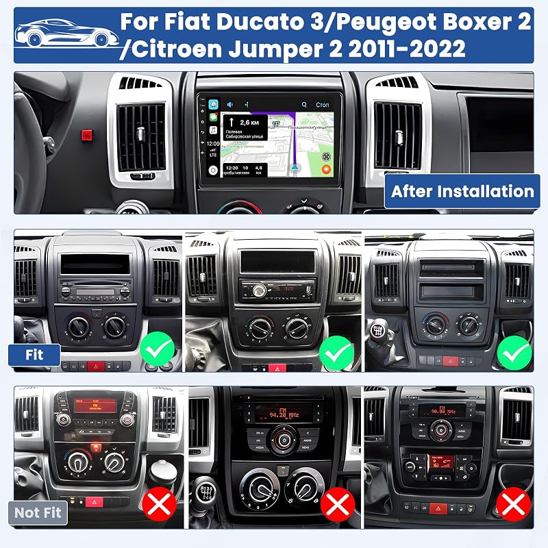 Inefala 9" Android Autórádió Fiat Ducato 3/Peugeot Boxer 2/Citroen Jumper 2 (2011-2022) - 8 Magos 2GB+64GB, Vezeték Nélküli CarPlay, GPS, Wi