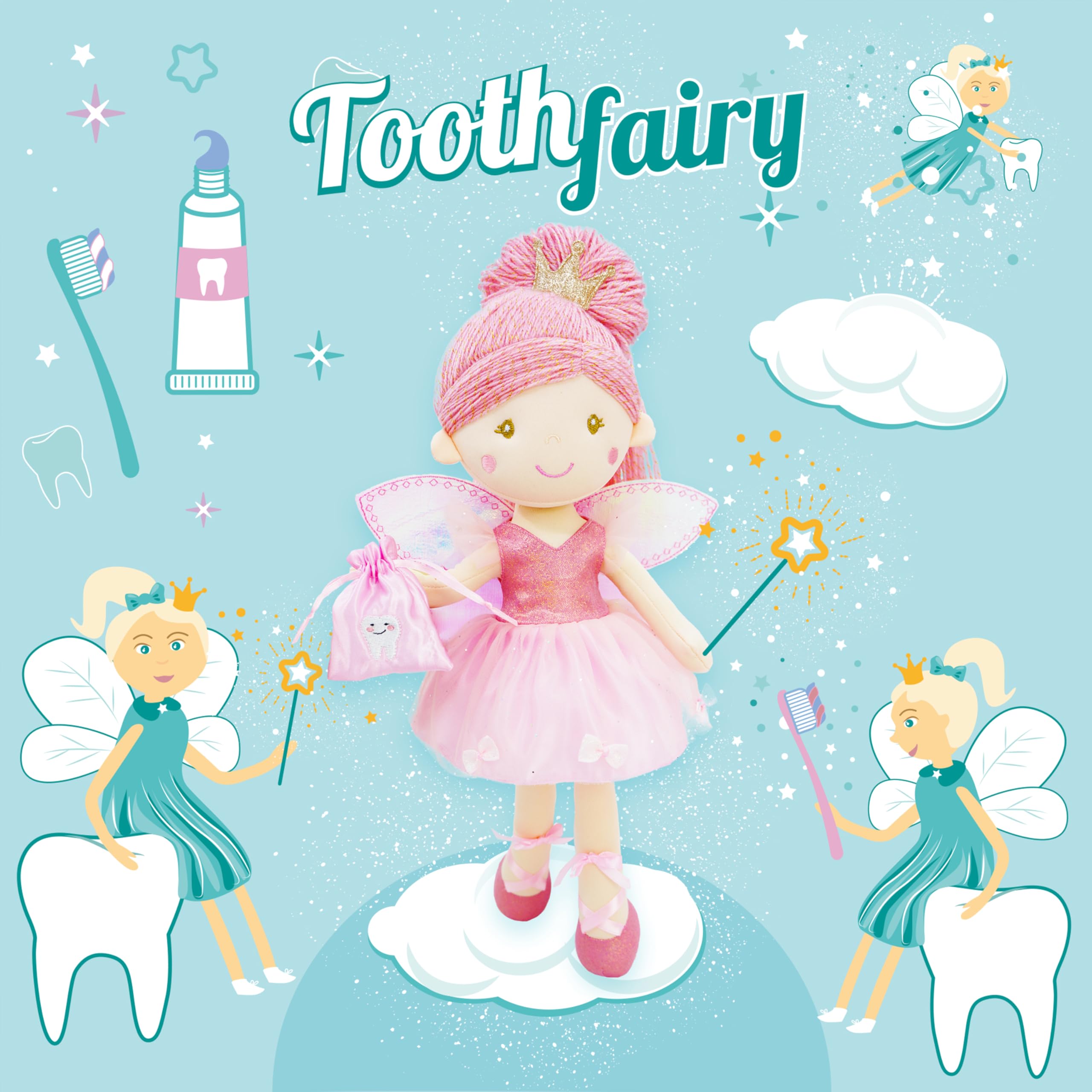 Lullaberry 40cm Tooth Fairy Doll Anastasia - Plush Stuffed Soft Doll Girl Gift - Pink Outfit and Wings, Tooth Fairy Anastasia, Large - Image 3