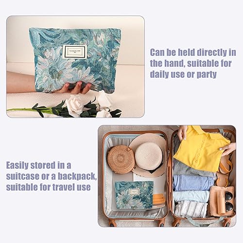 Miniatura 5 de VOCOSTE Bolsa de maquillaje floral, bolsa de cosméticos con cremallera, bolsa de cosméticos para mujeres, monedero adecuado para fundaciones,