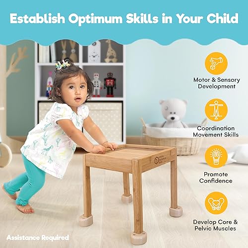 Miniatura 2 de Little Balance Box 2 en 1 pies de resorte sin ruedas caminador de madera caminador de bebé juguetes de soporte de empuje mesa de actividades para