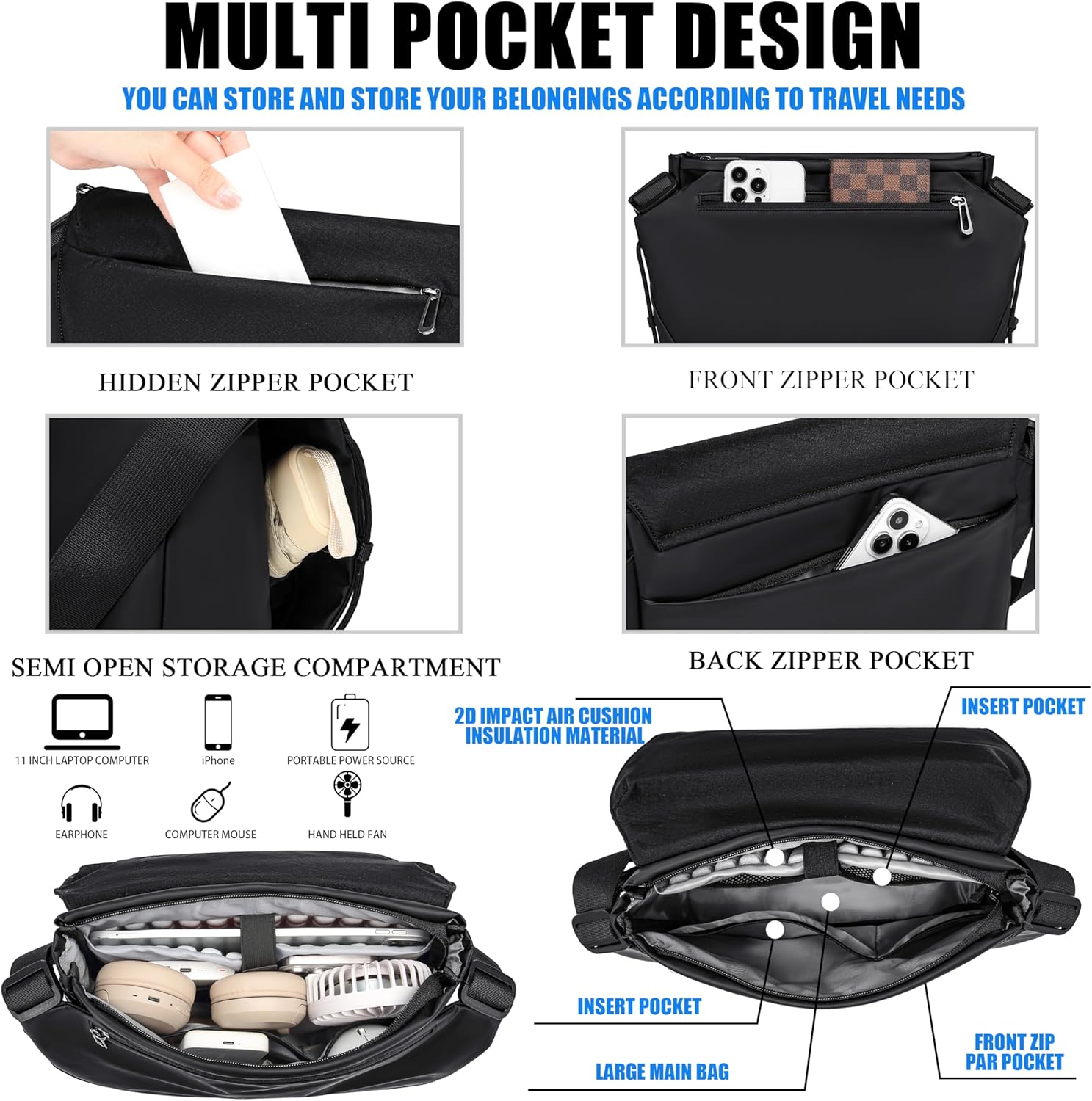 FSD.WG Shoulder bag Crossbody Bags for Men messenger bags fit 12" iPad Casual Daypack