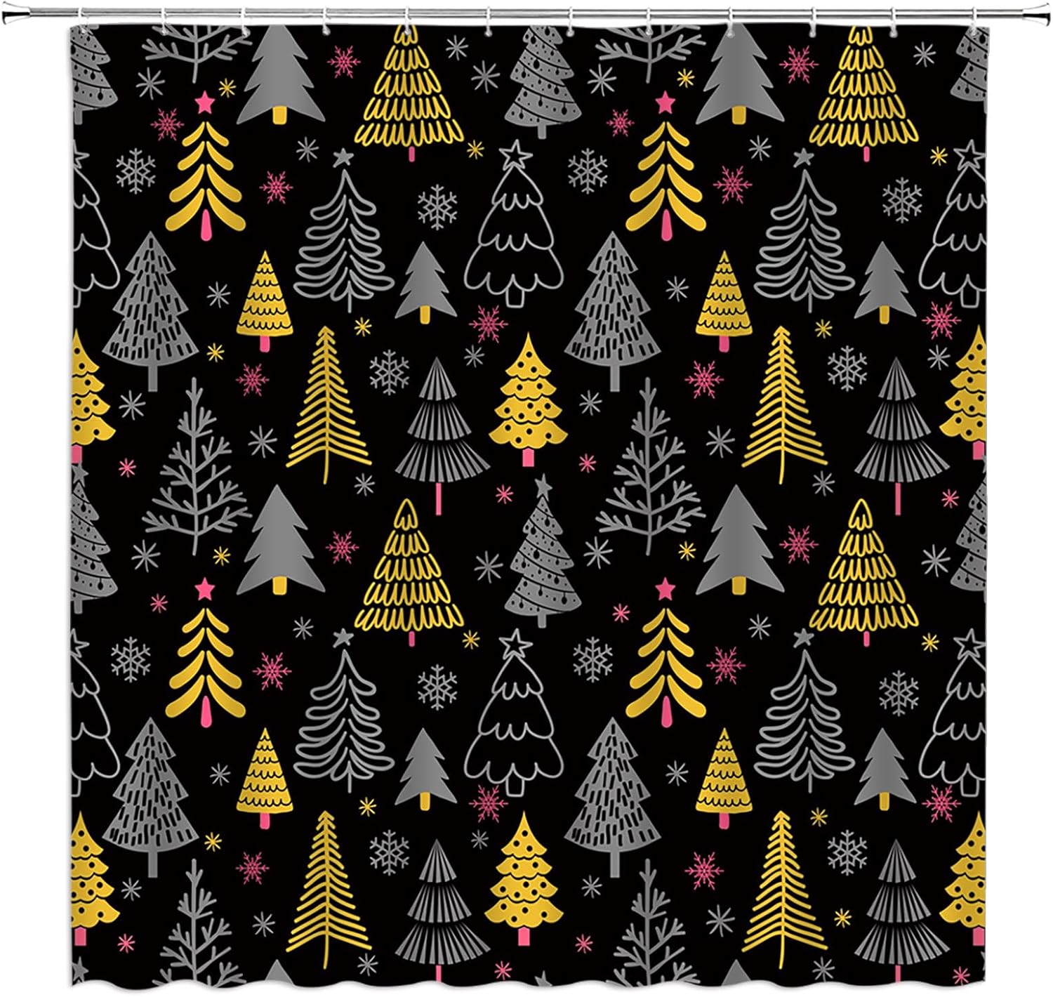 Christmas Tree Shower Curtain Gray Xmas Tree Stars Snowflake Rustic Farmhouse Winter Holiday Merry Christmas New Year 70" Wx96 H Bathroom Decor Curtain with Hooks