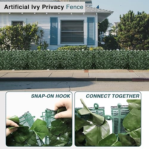Miniatura 6 de ECOOPTS Rejilla para cerco de hojas de hiedra artificial de 39 x 156 pulgadas con parte trasera de malla, decoración de hojas sintéticas para patio,