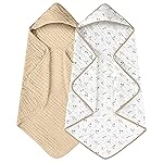 Yoofoss Hooded Baby Towels for Newborn 2 Pack 100% Muslin Organic Cotton Baby Bath Towel with Hood for Babies, Infant, Toddler and Kids, 32x32Inch, Soft and Absorbent Newborn Essential, Beige Floral