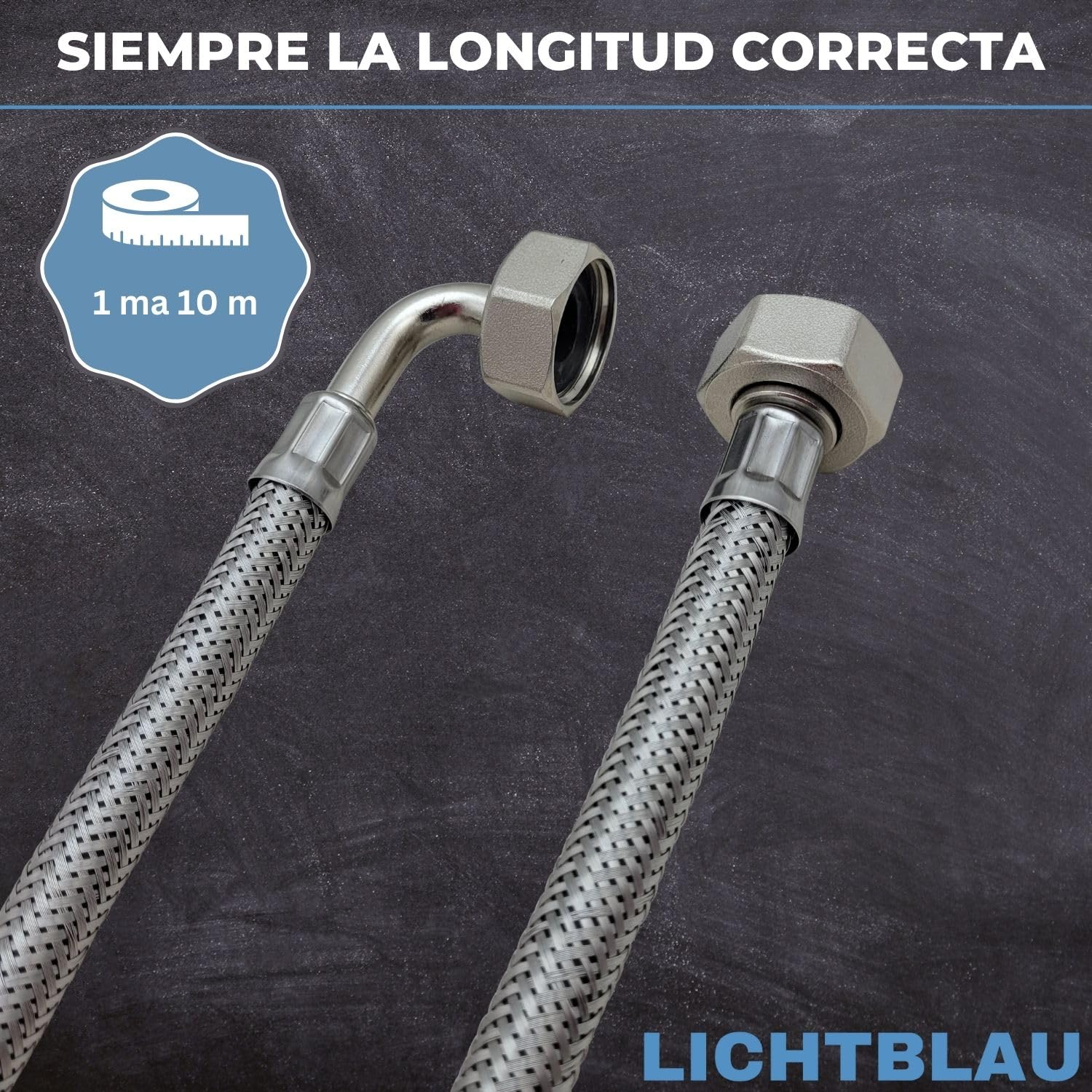 LICHTBLAU Manguera de entrada de acero inoxidable resistente a las torceduras, 10 m, conexión de 3/4 de pulgada, para lavadoras y lavavajillas, manguera acodada/recta con junta, de uso universal.