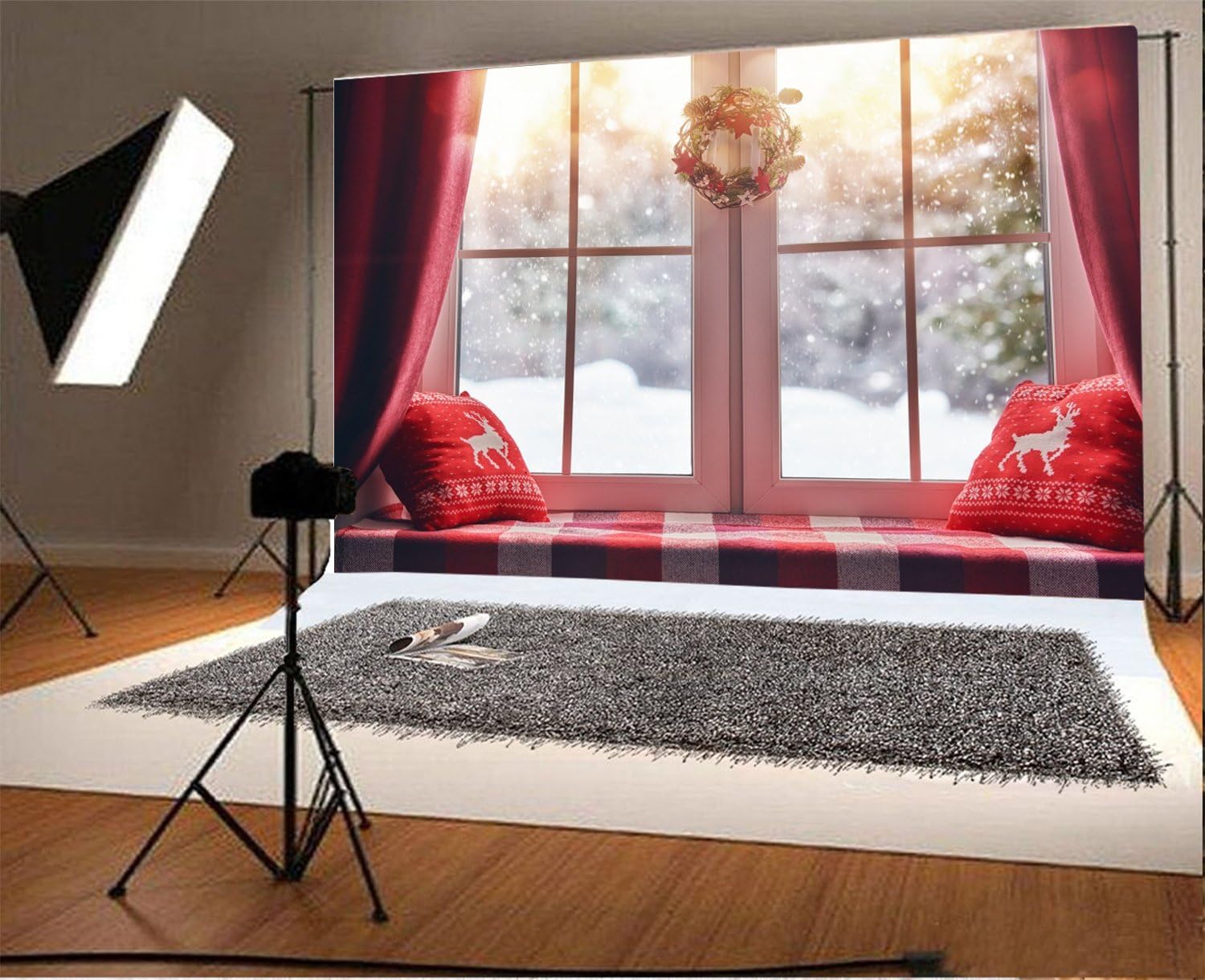 Exсluѕіvе Laeacco 10x6.5ft Vinyl Backdrop Merry Christmas Photography Background Window View Winter Snowscape Happy Holidays Decorated House Red Pillow Sill Curtain Garland Party Greeting Photo Studio Props Tесh Dеаlѕ 🔥 Laeacco 10x6.5ft Vinyl Backdrop Merry Christmas Photography Background Window View Winter Snowscape Happy Holidays Decorated House Red Pillow Sill Curtain Garland Party Greeting Photo Studio Props