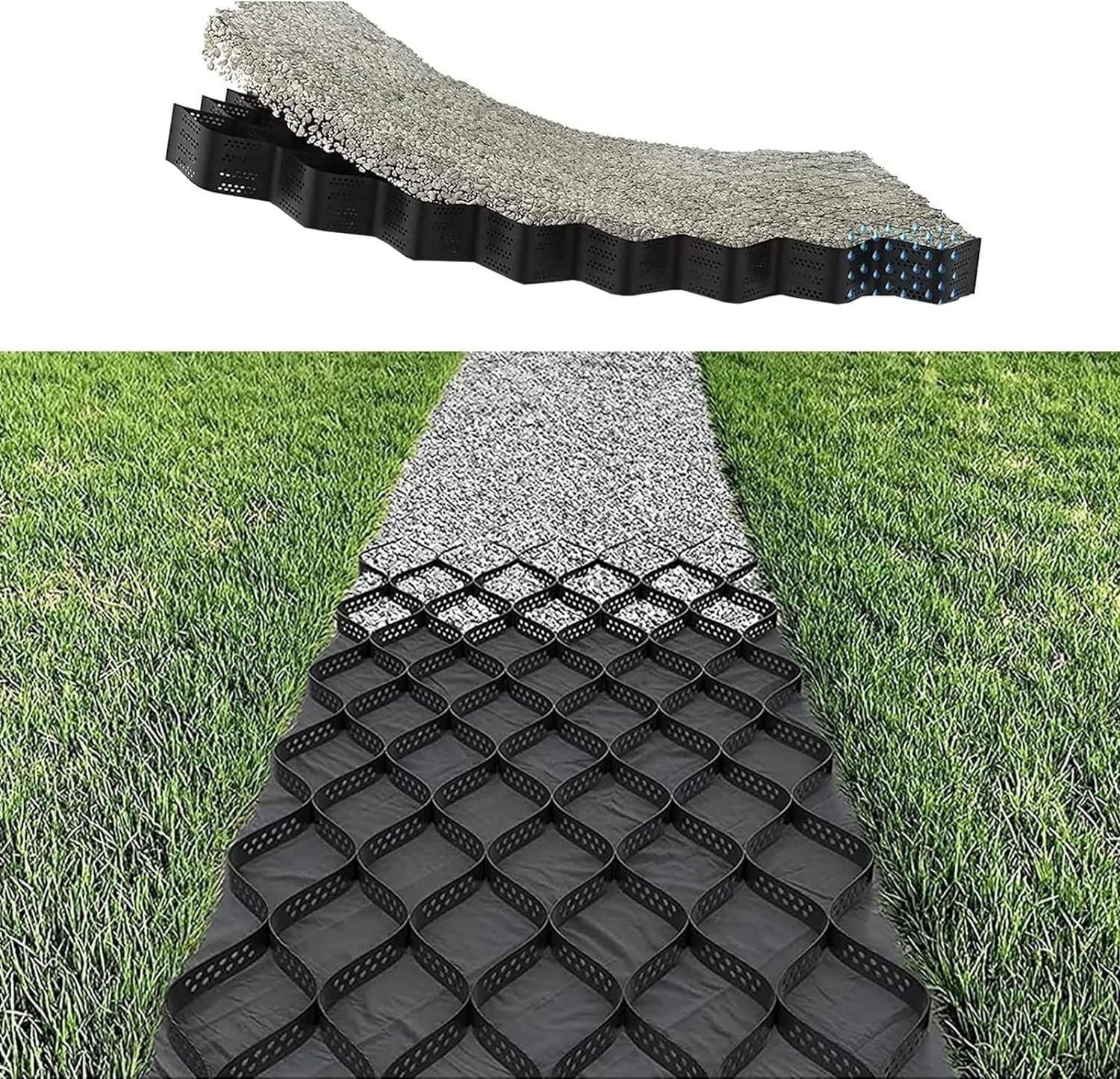 Maille de renforcement de gravier extérieur pliable pour stabiliser durablement les allées