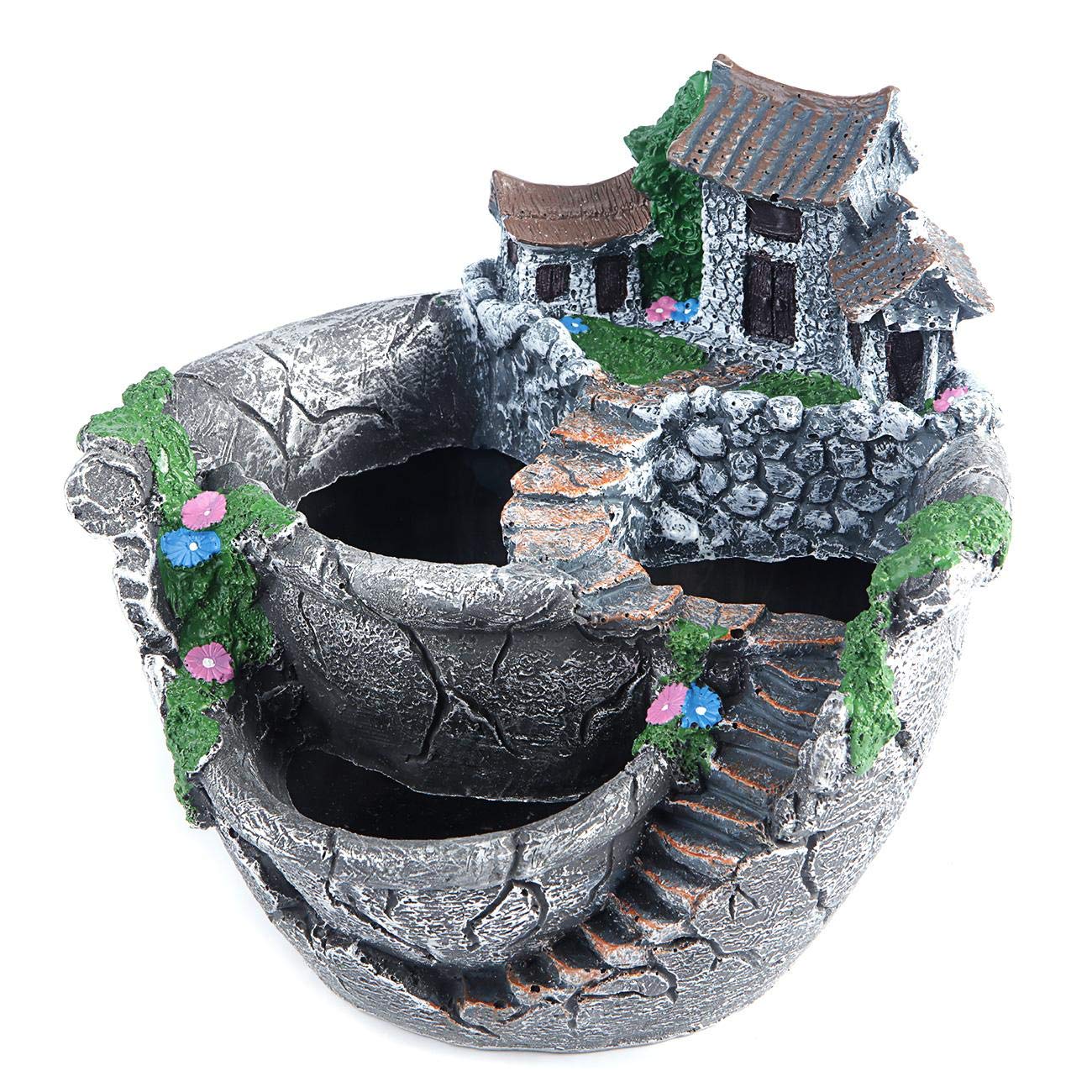 WICHEMISucculent Plants Pots Creative DIY Container Pot Mini Fairy Garden Flower Plants Pot and Sweet House for Decoration, Holiday Decoration, Indoor Decoration and Gift (Silver)