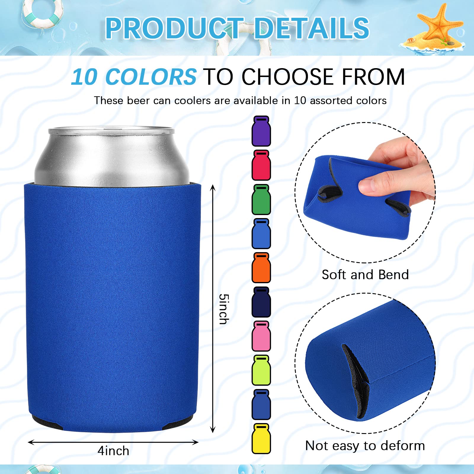 Sunnyray 200 Pieces Multicolor Blank Beer Can Cooler Sleeves Bulk Can Sleeve Beer Drink Sleeve Insulator Sleeve Soft Insulated Reusable Beer Can Coolers for Soda Beer Wedding Party Favors DIY Supplies