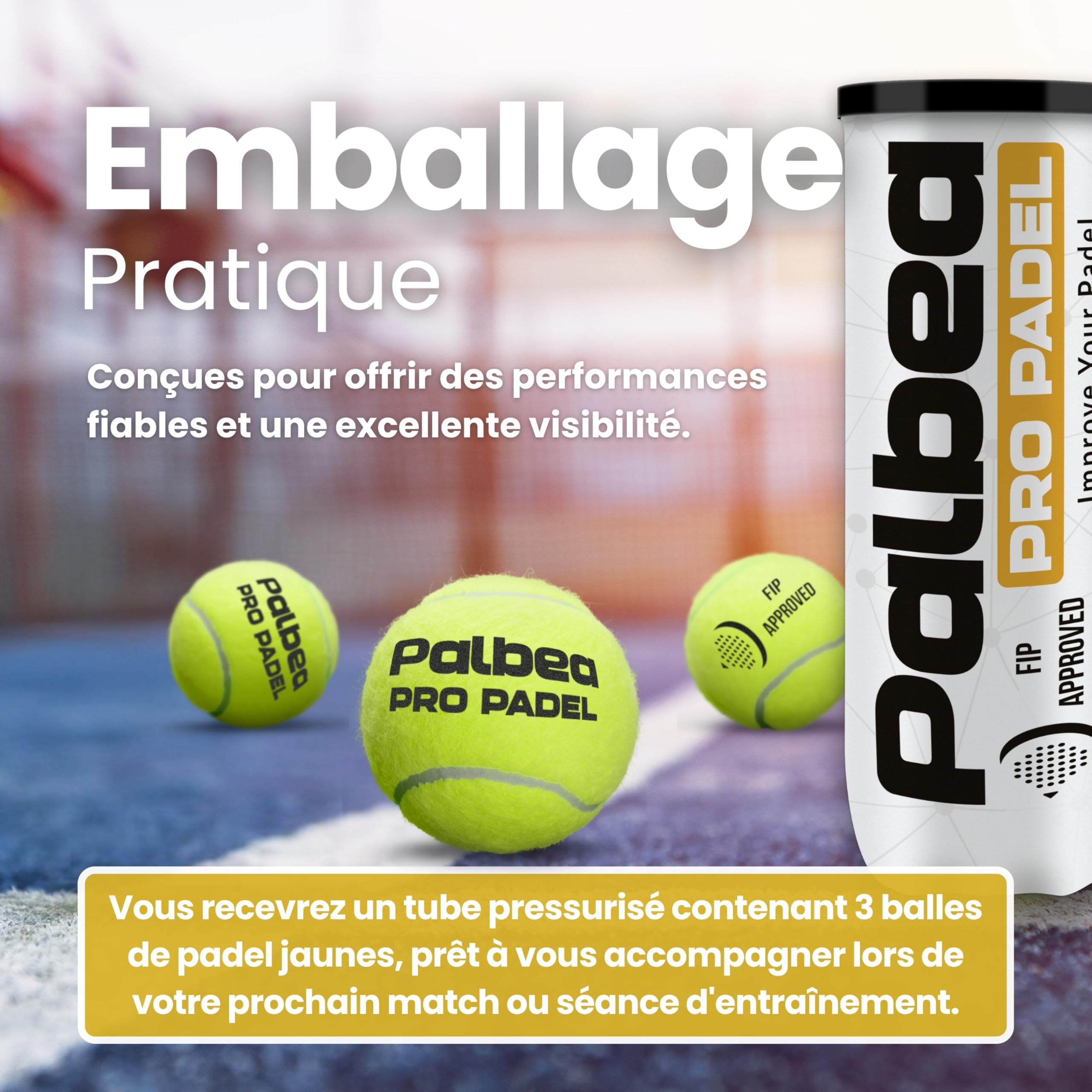 Palbea Pro Padel Balles de Padel FIP Approuvées HV Haute Visibilité 24 Tubes