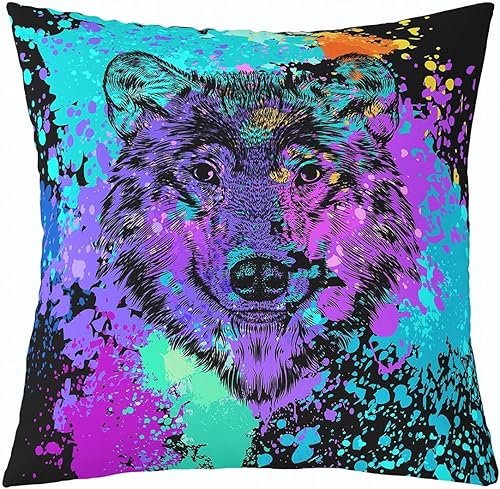 Juego de 1 funda de almohada de lobo de 18 x 18 pulgadas, funda de almohada de teñido anudado, funda de cojín con estampado de animales de safari,