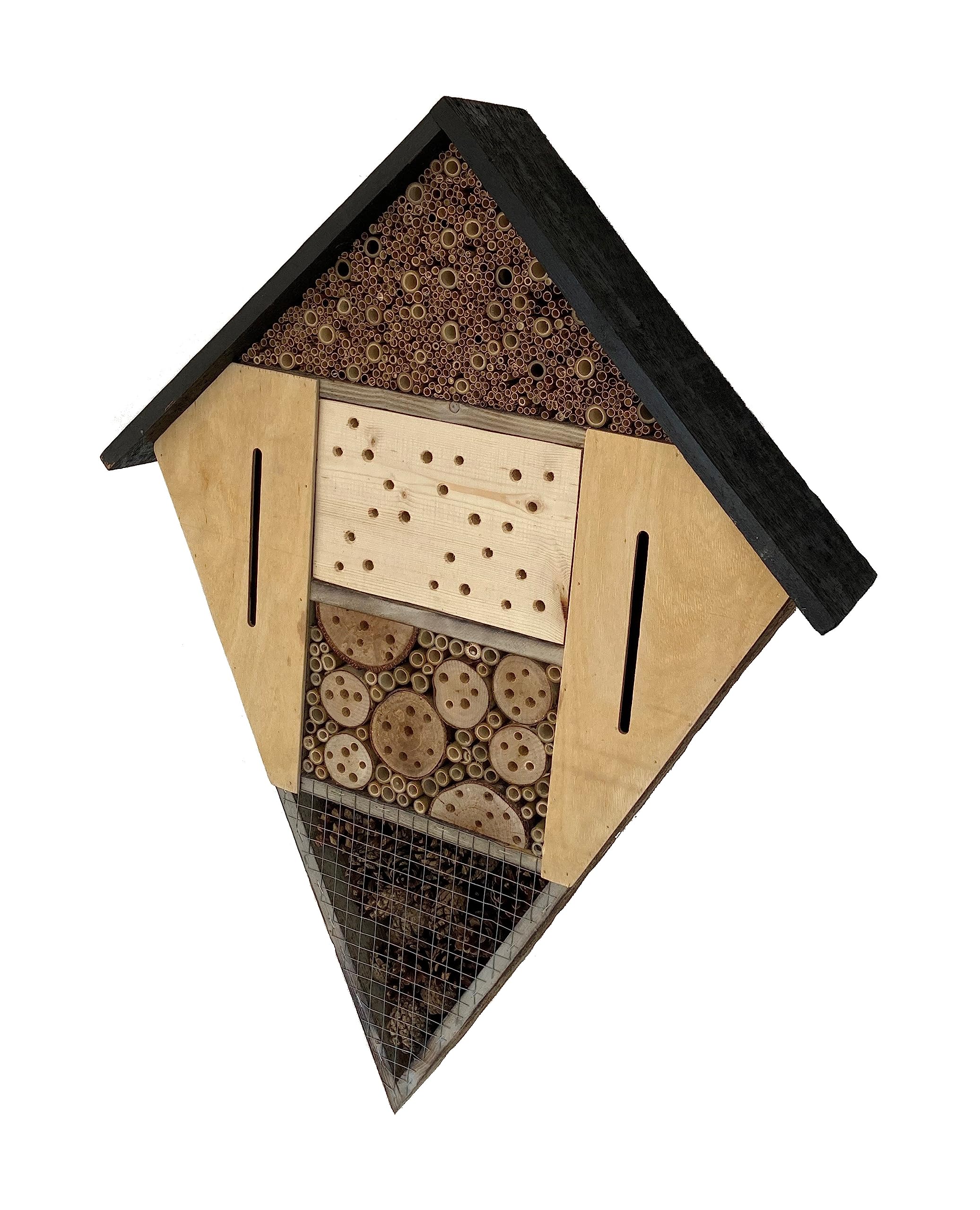 Insektenhotel für Bienen und Schmetterlinge, Holz, 57 x 79 x 11,5 cm, 6 Fächer für nützliche Insekten, robust und wetterfest