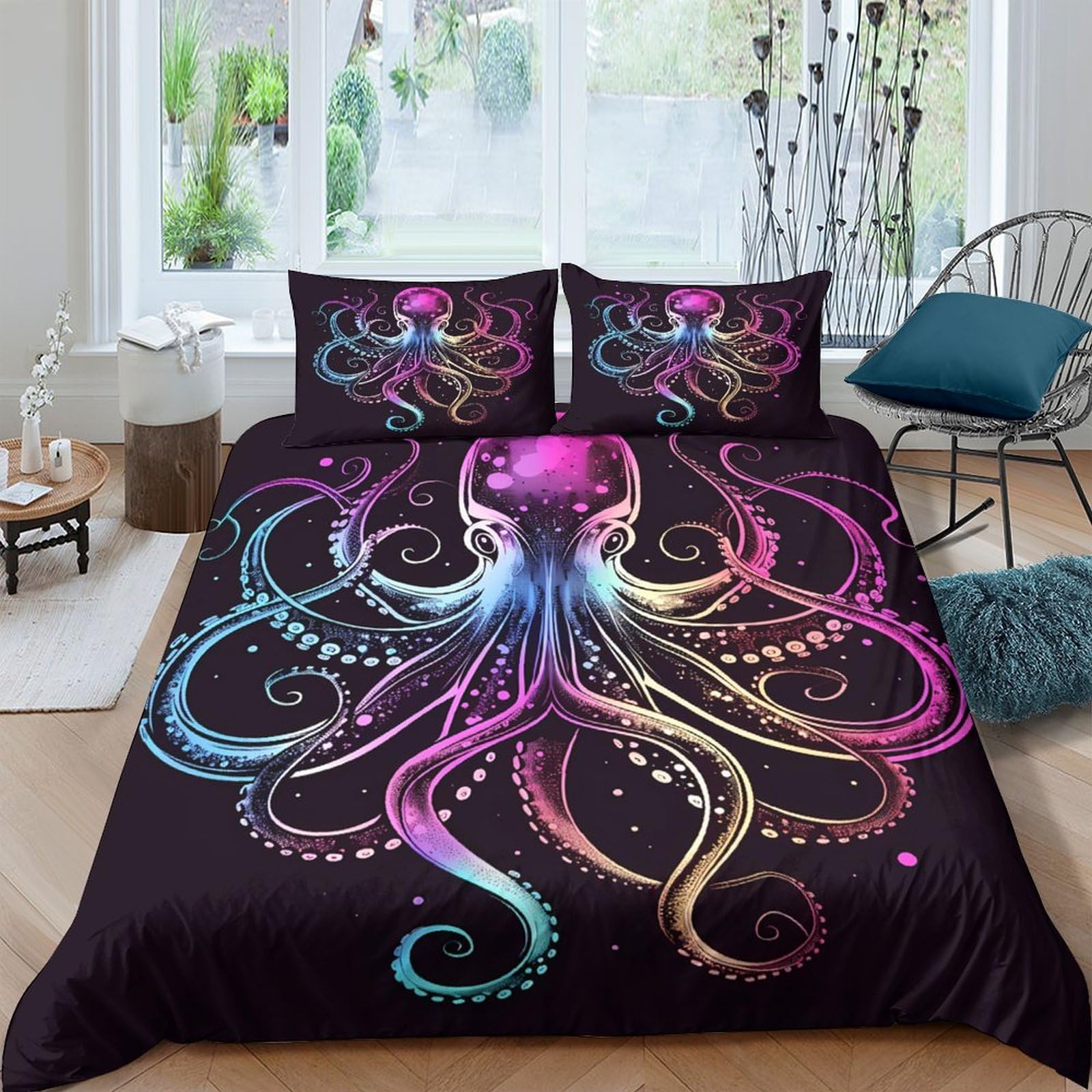 Ctjqhvkz Style-4 3D Printed Colorful Octopus Fitted Sheet Microfiber Soft Anti-Slip Mattress Cover For Bedroom Dorm Artistic Decor Single（135X200cm）