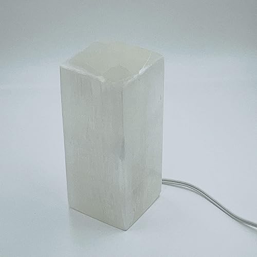 Miniatura 2 de Lámpara rectangular de cristal de selenita, cable blanco con interruptor regulable y bombilla LED incluida, increíble hamonizador espacial, cristal