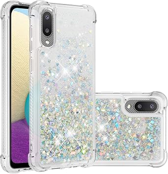 Liquid Phone Case fur Galaxy M02, Women Girls Bumper Case Bling Waterfall Liquid Case Resistant Silicone Back Case Glitter Protective Cover Shockproof Compatible with Samsung Galaxy A02/M02