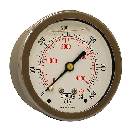 Miniatura 2 de Winters 2-12" Tamaño del dial, Medidor de presión industrial lleno de líquido, internos de latón, caja de acero inoxidable 304, doble escala 0-300