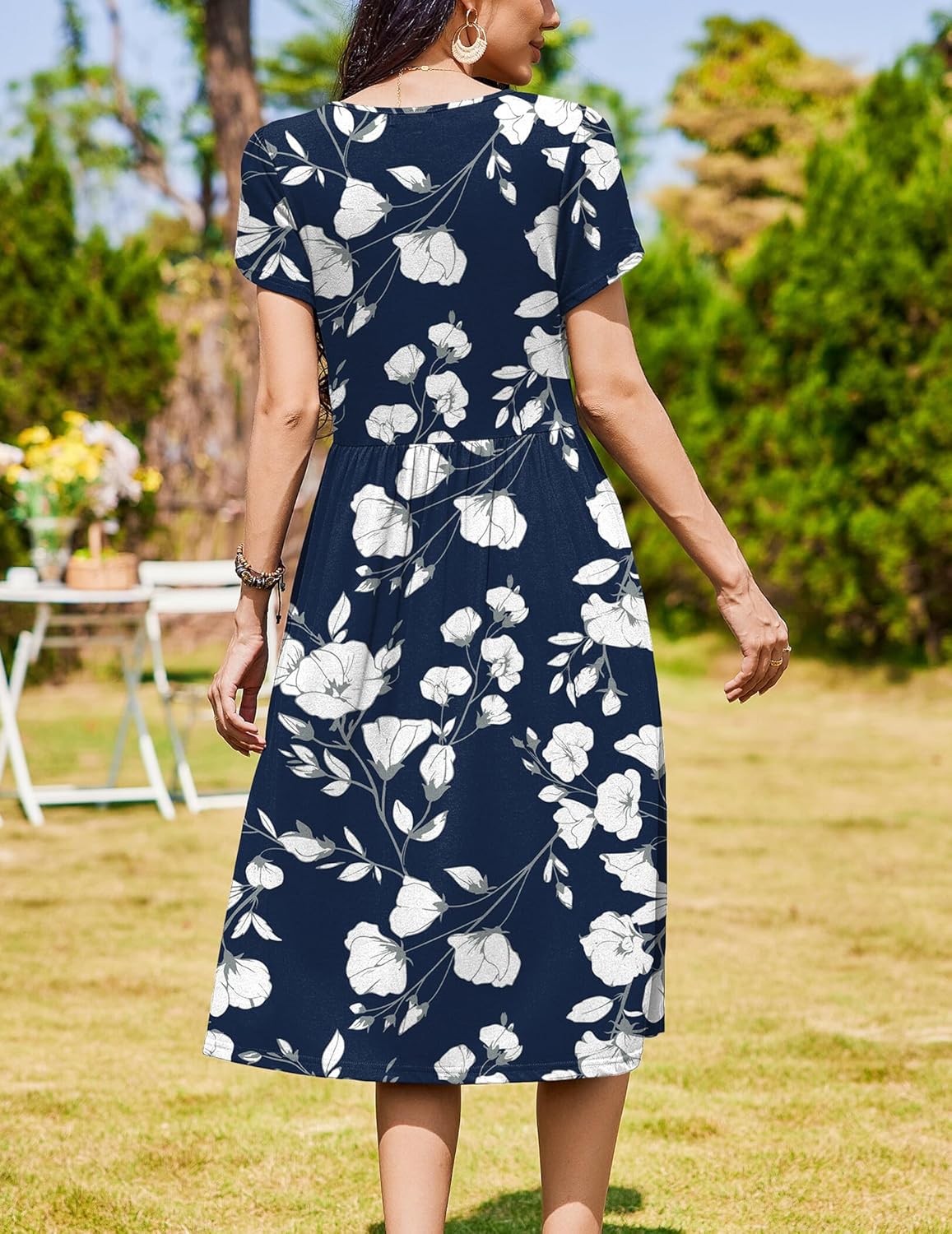 Zeagoo Women Summer Short Sleeve Midi Dress with Pockets Casual Aline Flowy Tshirt Dress Floral Vocation Beach Sundress - Image 6