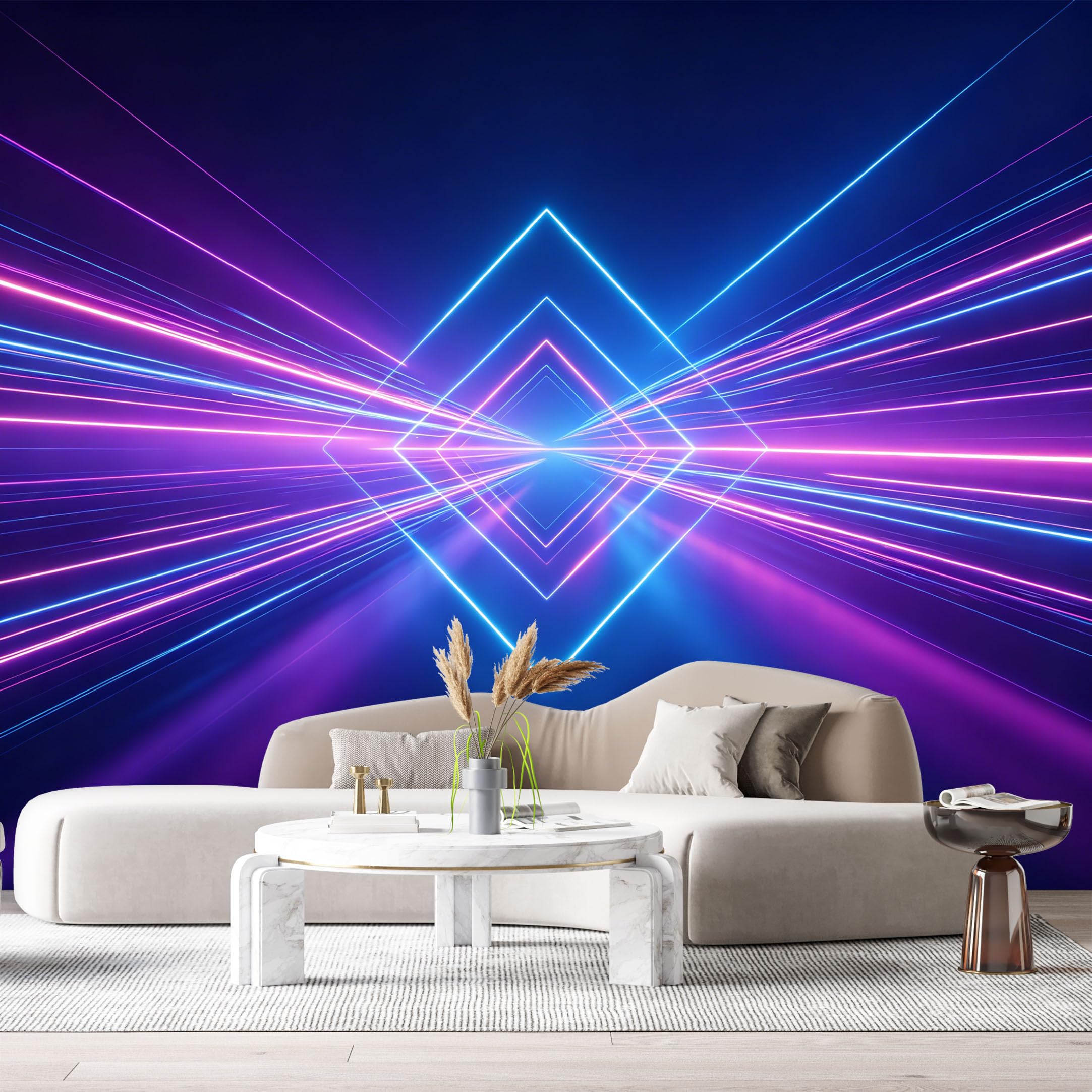 Custom Size Wall Murals Geometric Abstract Neon Light Tunnel 3D Perspective SelfAdhesive Wall Fabric Removable Large Wallpaper for Photo Living Room