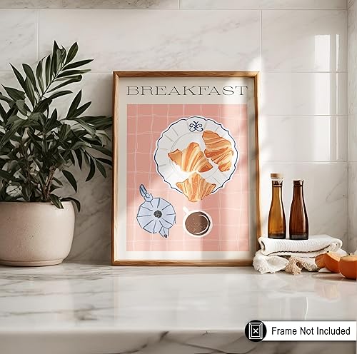 Miniatura 4 de Poster Master Póster de desayuno, impresión retro de croissant, arte de café, arte de comida y bebida, arte de cafetera, arte de boceto, arte