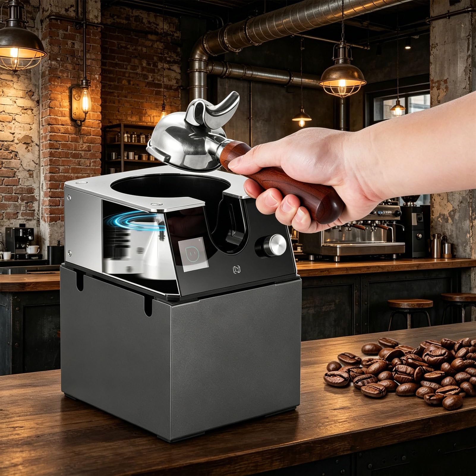 Limpiador eléctrico automático de portafiltros de 58 mm para máquinas de café espresso.Máquina de limpieza de posos de café comercial,segura y fácil de usar para el hogar y uso comercial 110V