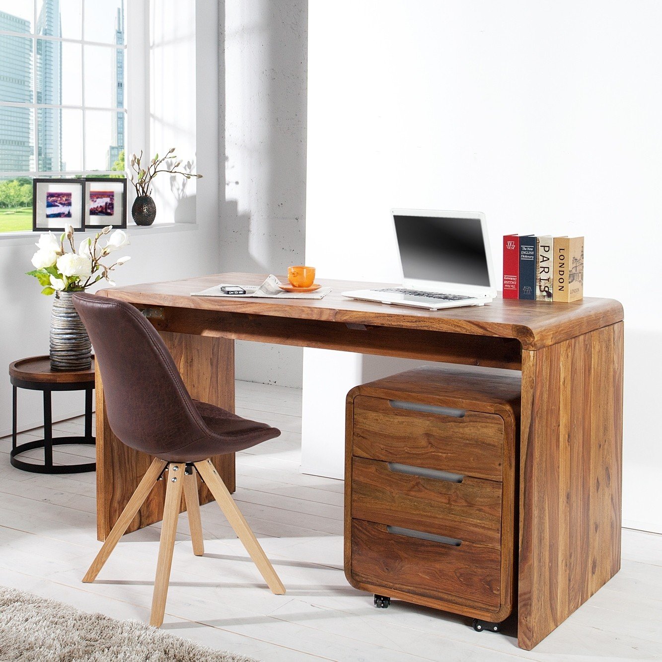 Rollcontainer DAIPUR 3 Schublade Sheesham massiv Holz 60cm x 50cm