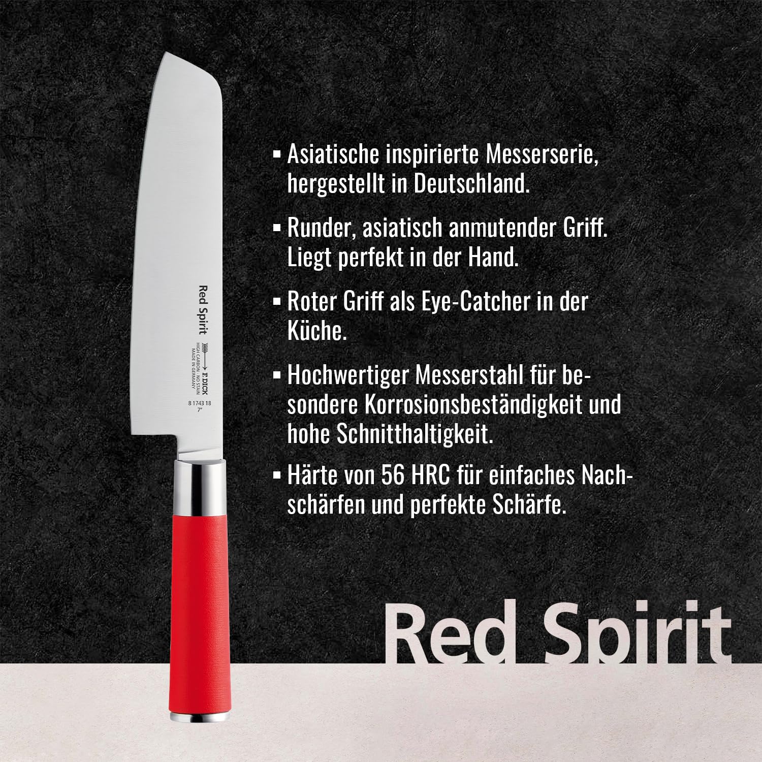 DICK Coltello Usuba, Red Spirit (lama da 18 cm, acciaio inox X55CrMo14, HRC 56°, coltello forma asiatica) 8174318