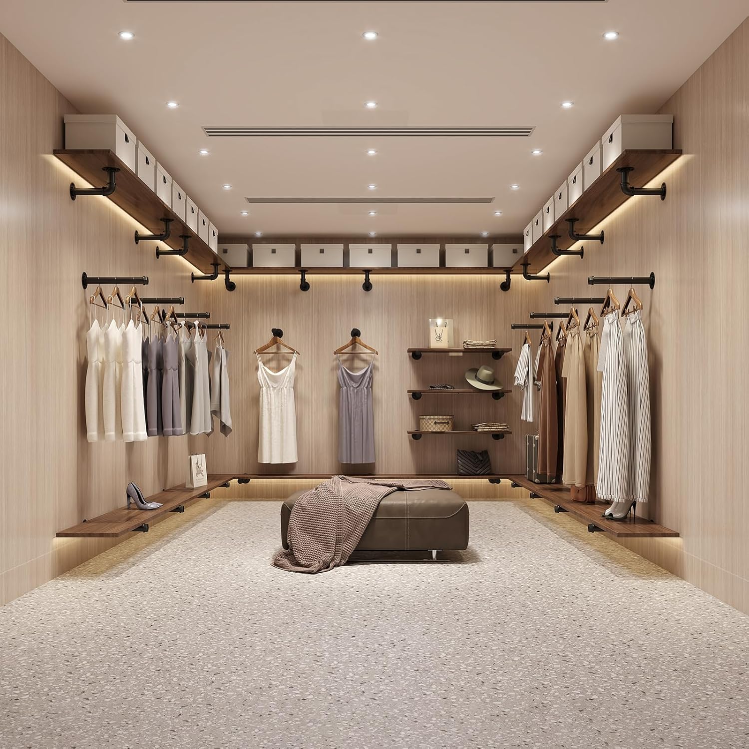 3/4" Industrial Pipe Shelf Brackets (4 Pack 12") Black Iron Shelf Bracket Rustic Wall Mounted Shelving Brackets for Wood Floating Shelf Pipe Decor