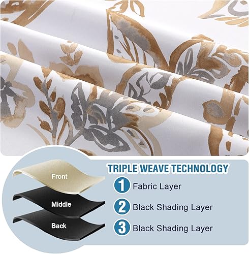 Miniatura 8 de H.VERSAILTEX - Cortinas 100% blackout con estampado floral de cachemira, 84 pulgadas de largo, cortinas térmicas con ojales y forro negro para