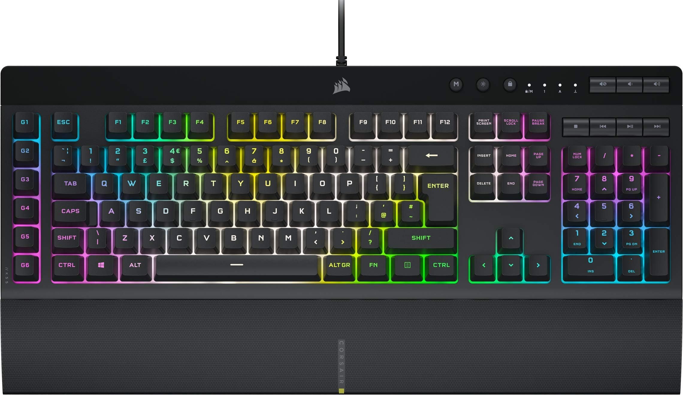 Corsair K55 RGB PRO XT – Dynamic Backlight by RGB Key – Six Macro Keys with Elgato Stream Deck Software Integration – IP42 dust and Splash Proof