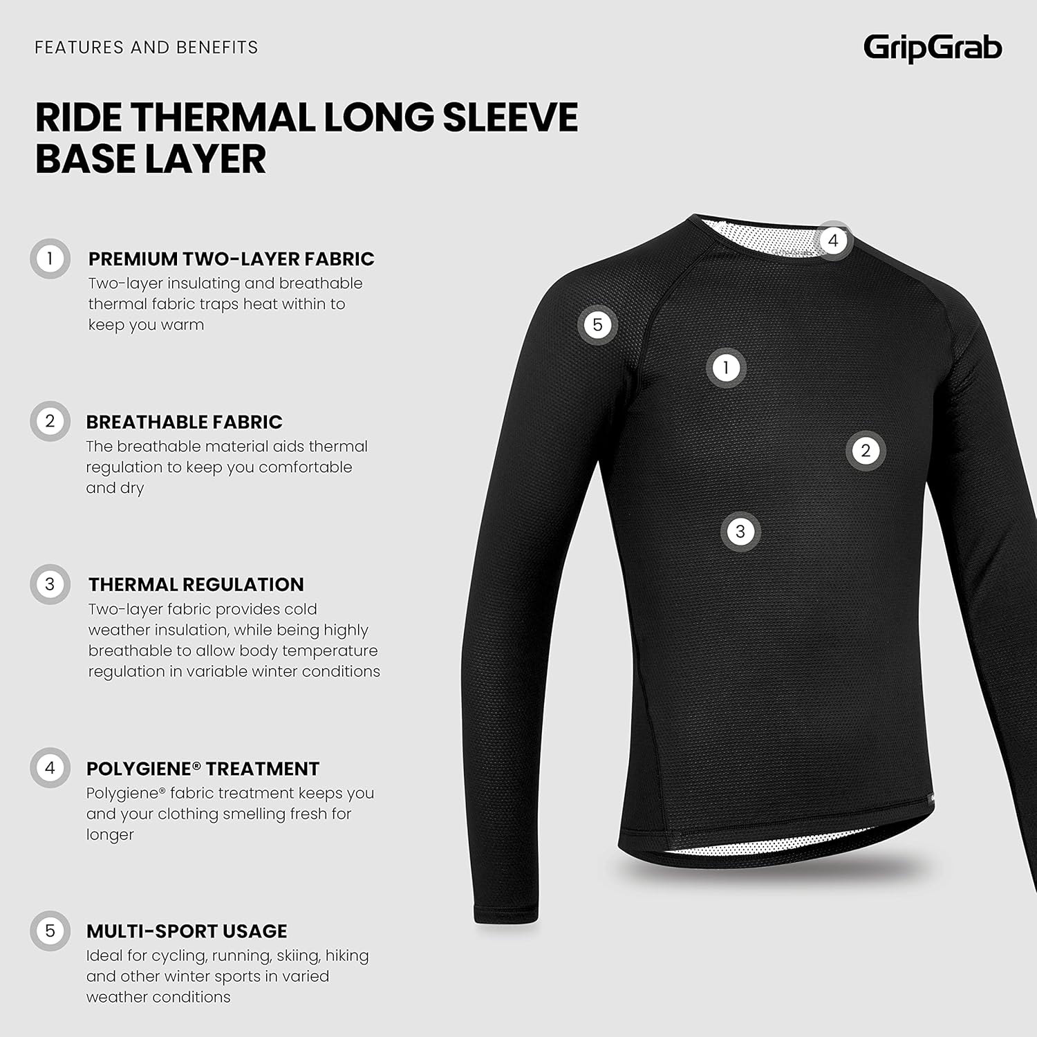 GripGrab Ride Thermo 1 and 3 Pack Winter Cycling Base Layer Long Sleeve Anti Odour Thermal Bicycle Undershirt Vest Warm - Image 2