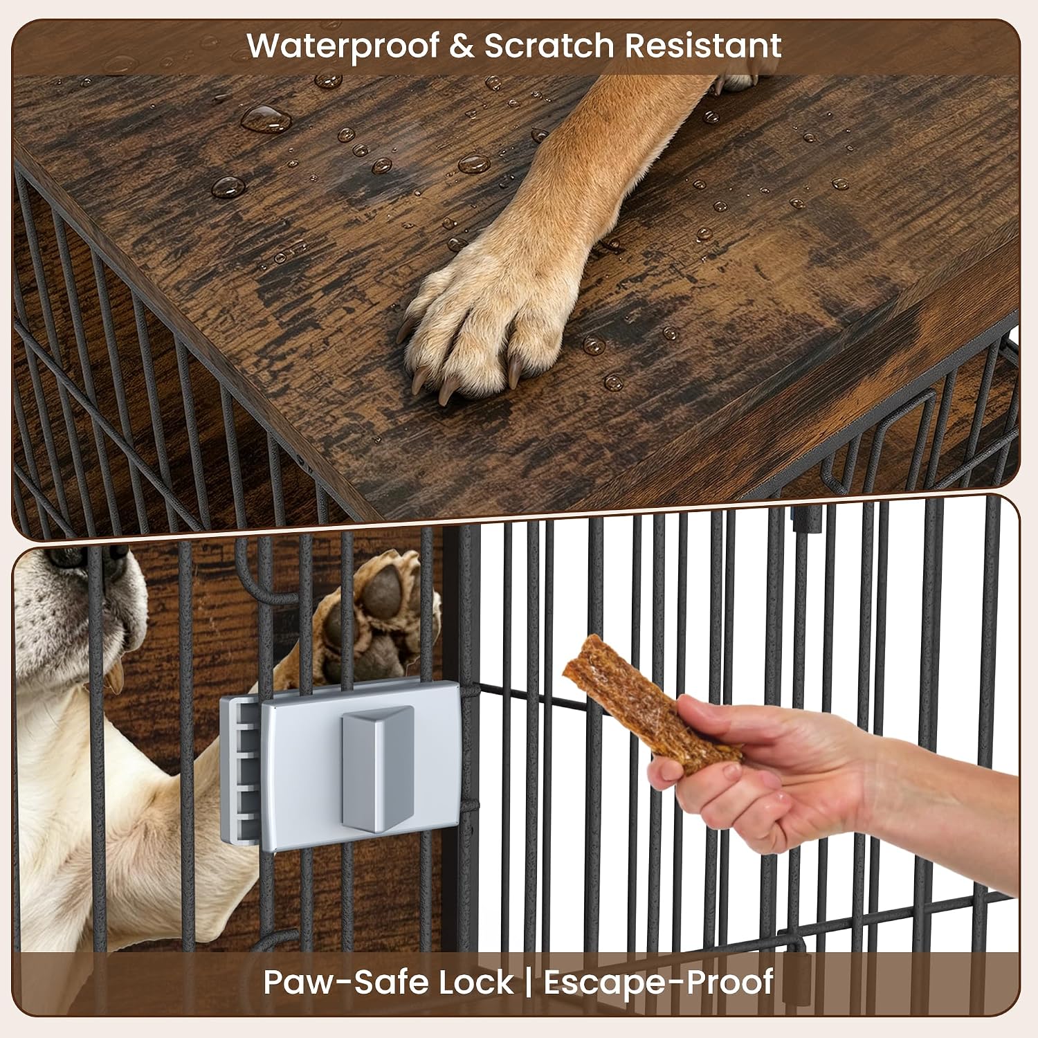 Wooden Dog Crate Furniture, 43in Dog Cage Furniture with Safety Latch, Indoor Decorative End Table for High Anxiety Dogs, Furniture Style Dog Crate for Large Dogs, Aged Black