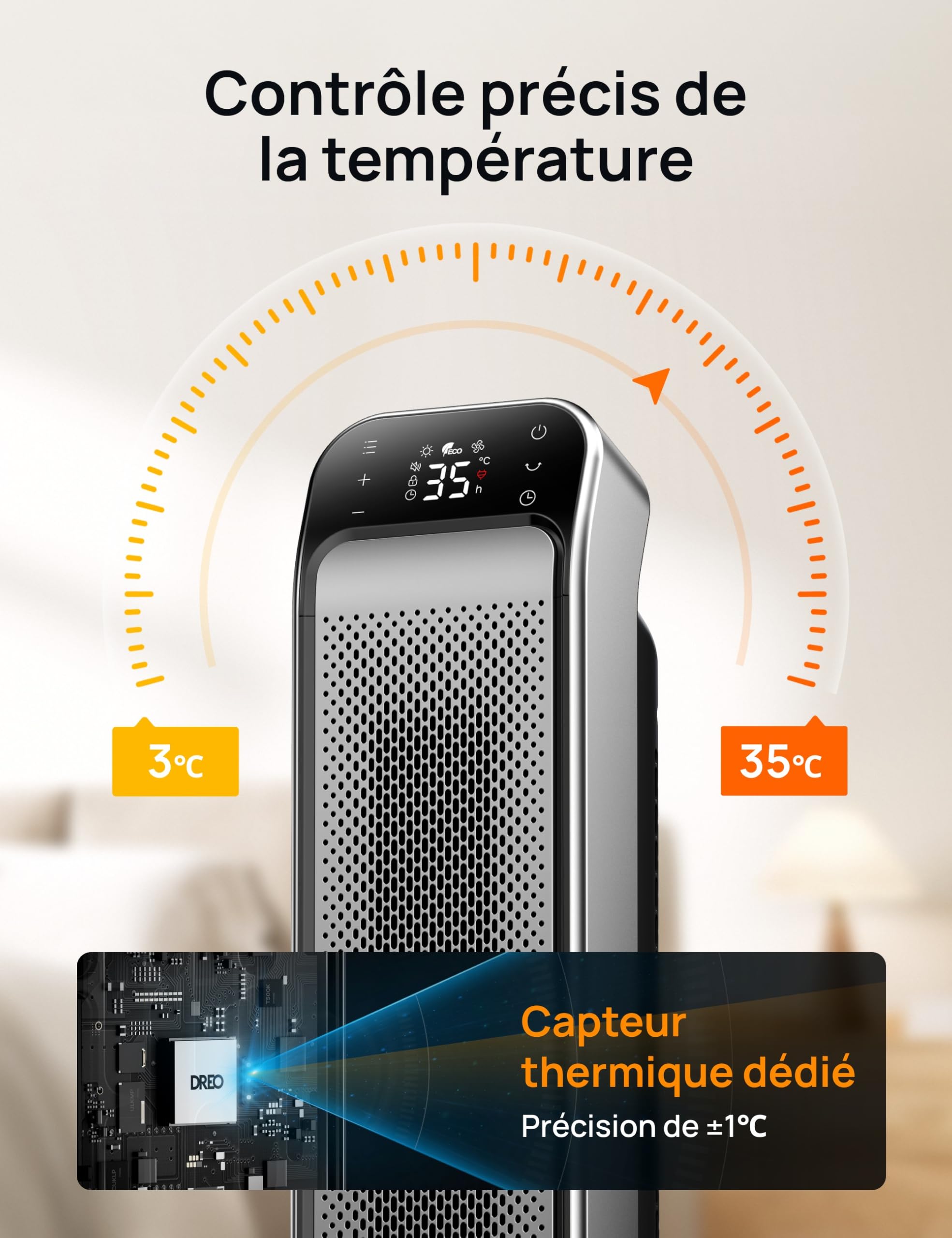 Dreo Chauffage pour intérieur, radiateur portable télécommande et thermostat, 3 mode, protection contre la surchauffe et le basculement, chauffages électriques pour une utilisation intérieure, chambre