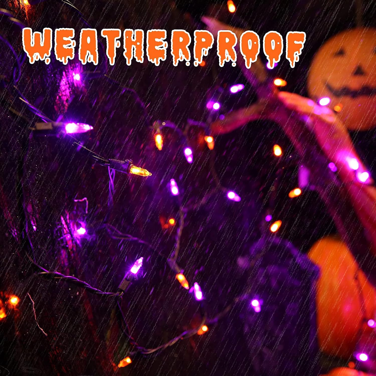 Brizled Purple Orange Halloween Lights Connectable, 33ft 100 LED Tree Light | 120V UL-certified Black Wire Plug-in Mini String Lights; Indoor/Outdoor Waterproof for Halloween Tree Home Scary Decorations