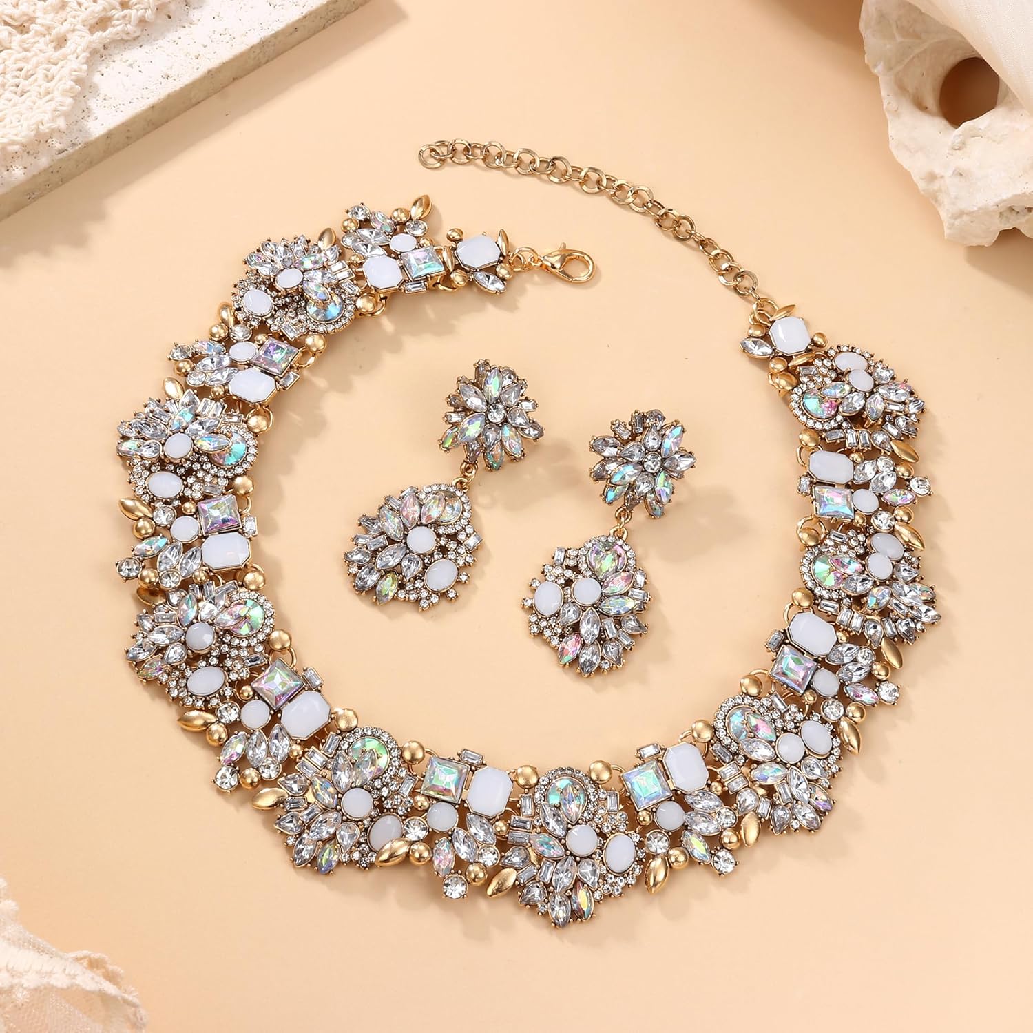 JOERICA Bib Statement Necklace for Women Chunky Choker Necklace and Earrings Set Vintage Rhinestone Statement Necklace Fashion Costume Jewelry for Women - Image 3