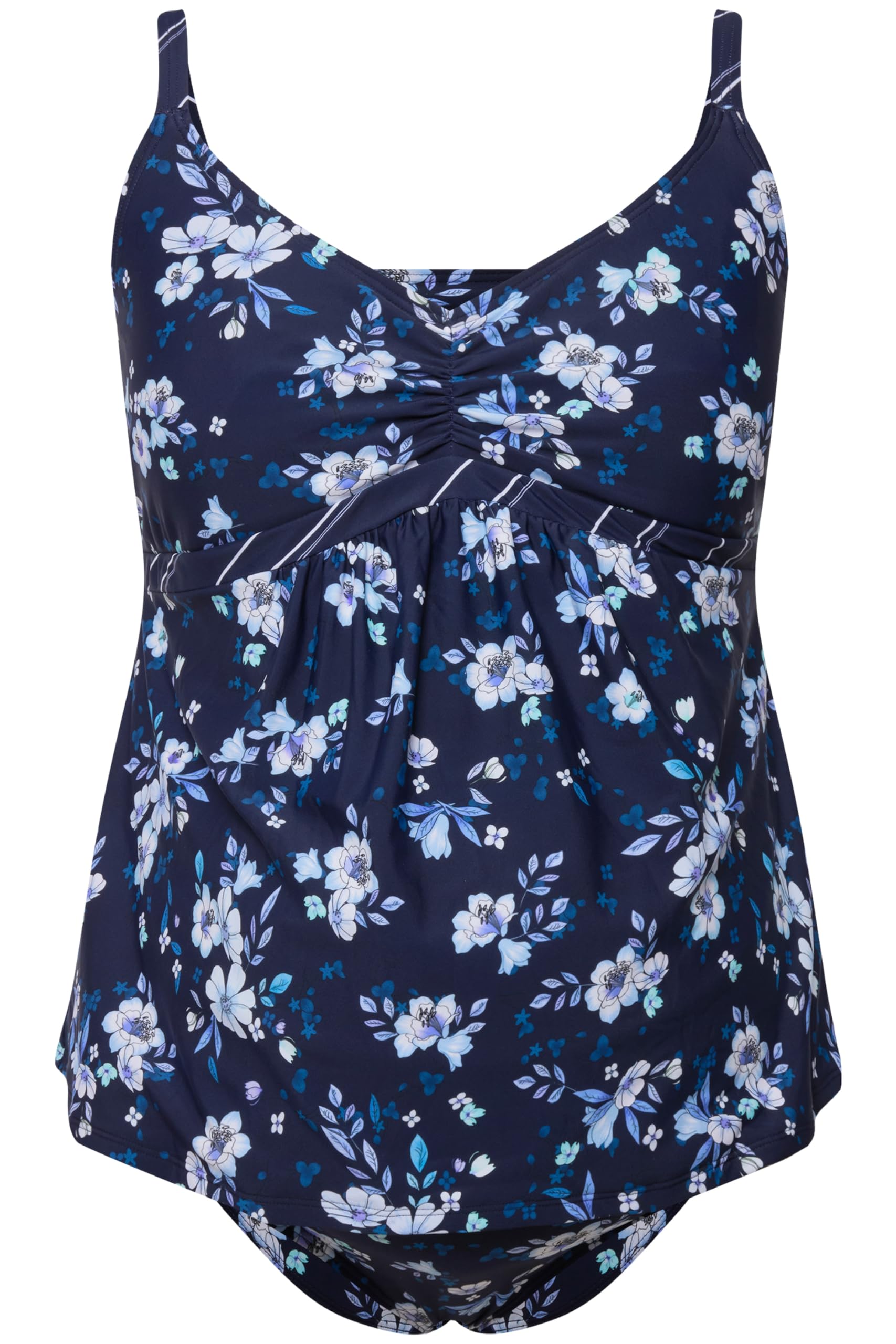 Ulla Popken Damen große Größen Übergrößen Plus Size Tankini, Umstandsmode, Blüten/Ringel, Raffung, verstellbare Träger 825430