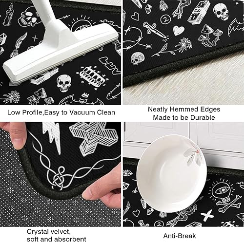 Miniatura 6 de Juego de 2 tapetes góticos para cocina, tapete gótico con parte trasera de goma, antideslizante, lavable, para fregadero de cocina, lavandería,