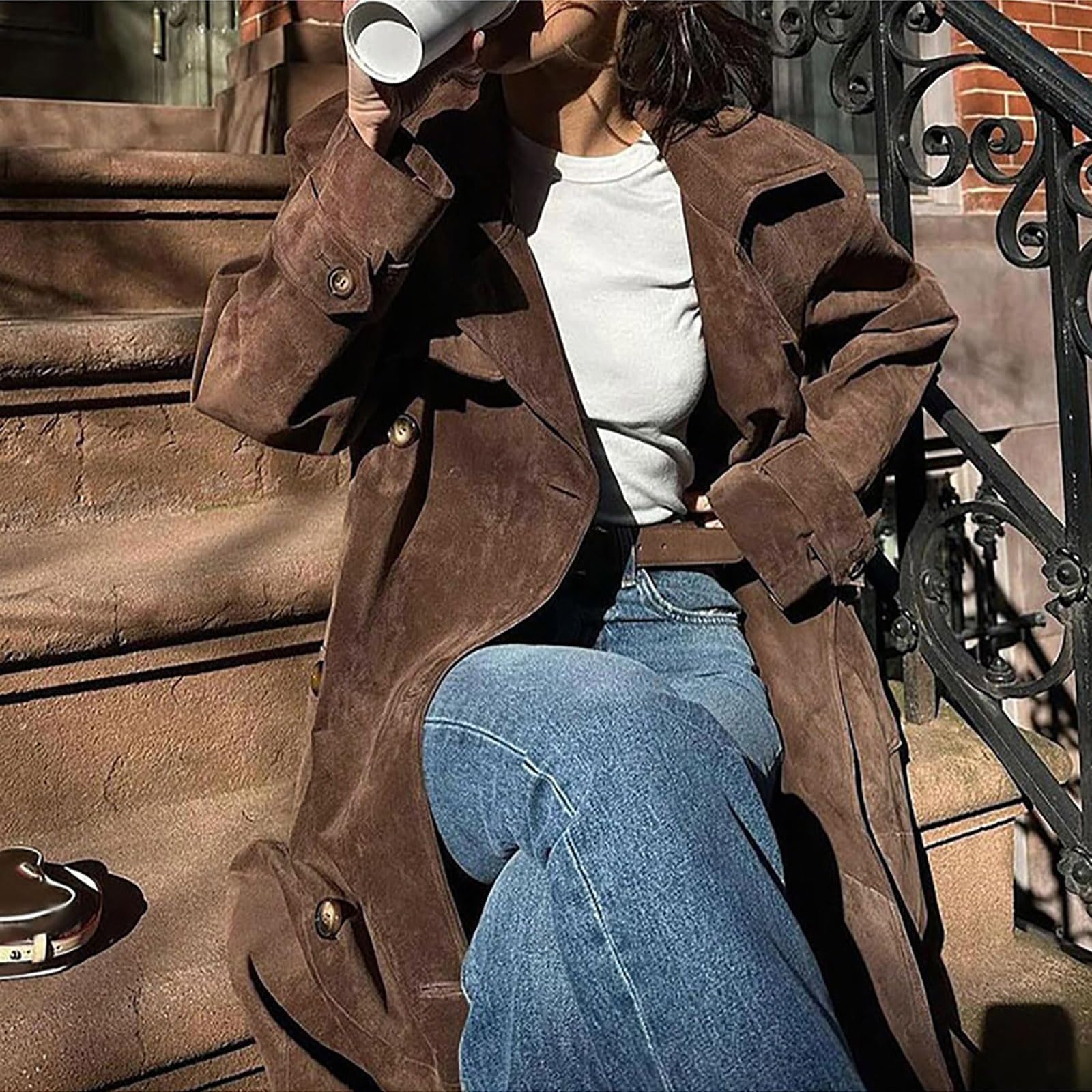 Abrigo Largo Cálido Y Cómodo con Cinturón para Mujer, Gabardina Larga De Ante Sintético De Leopardo para Mujer, Abrigo Cruzado con Solapa con Muescas, Abrigo con Cinturón (S,Marrón)