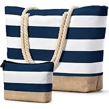 Becokan Beach Bag Initial Beach Tote with Makeup Bag for Travel Work Storage Personalized Birthday Gifts for Women Her