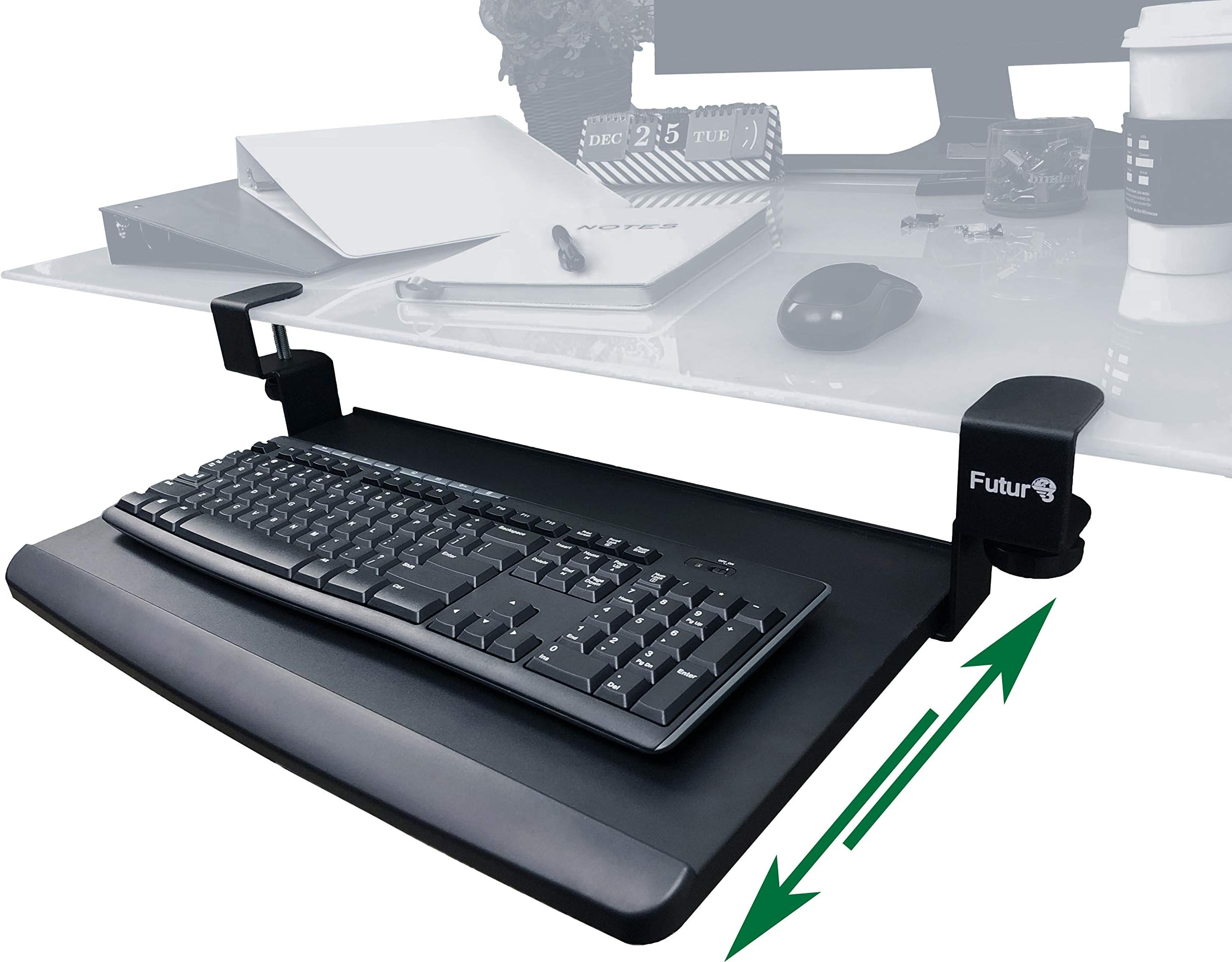Futur3 Office (Short Version) Sliding Under-Desk Keyboard Tray- 5 Minutes Easy Installation Clamp On Keyboard- Perfect for Office, Home, School- Ergonomic and Comfortable Design