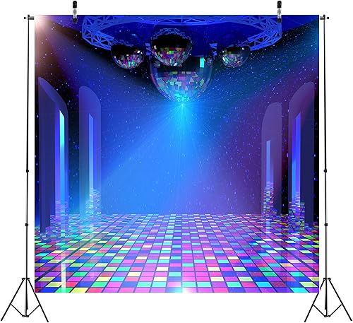 Miniatura 9 de BELECO Telón de fondo de fiesta de discoteca de 8 x 6 pies, tela vintage de los años 70, 80 y 90, telón de fondo de escenario de bola de discoteca,